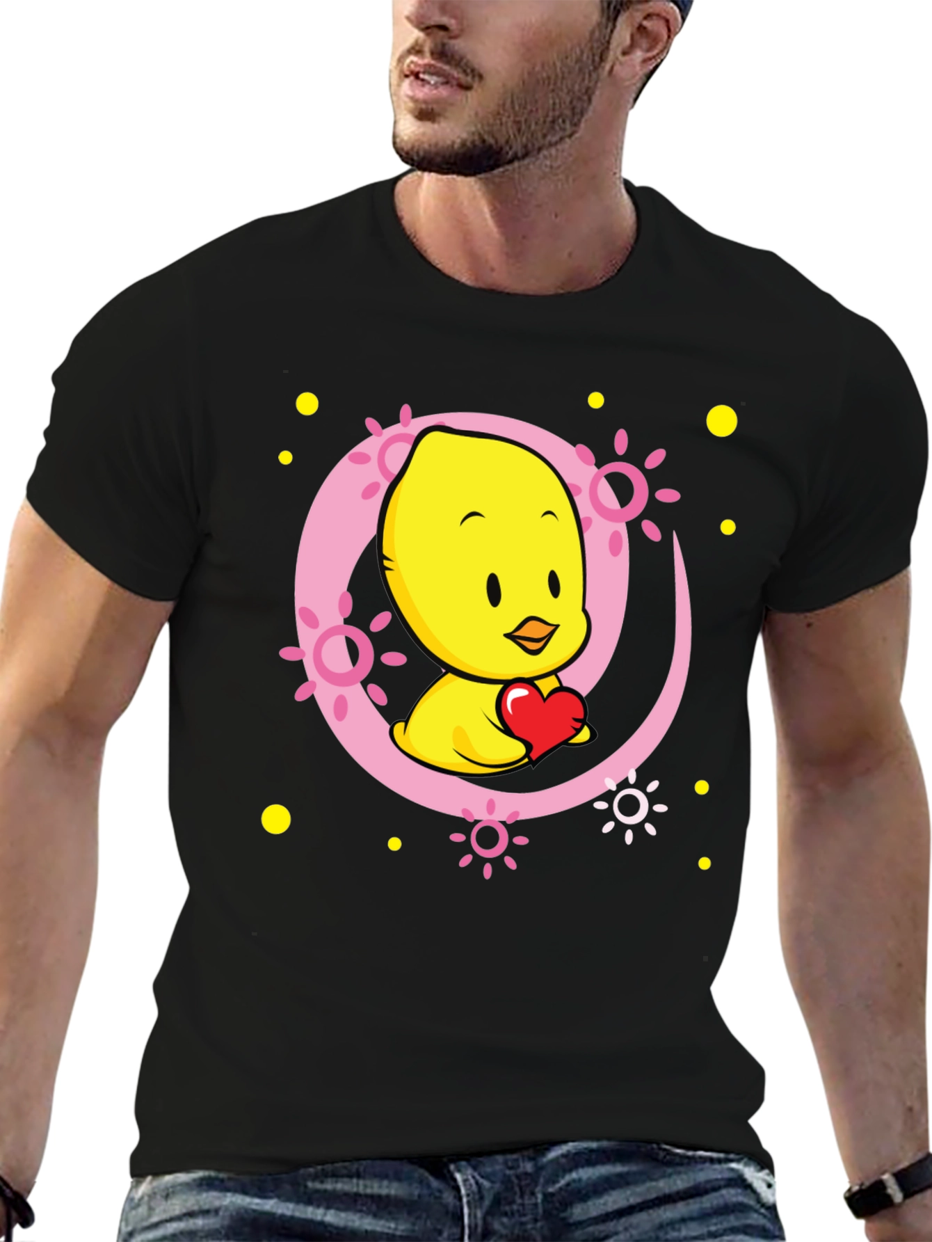 Cute Chick with Heart Black T-Shirt