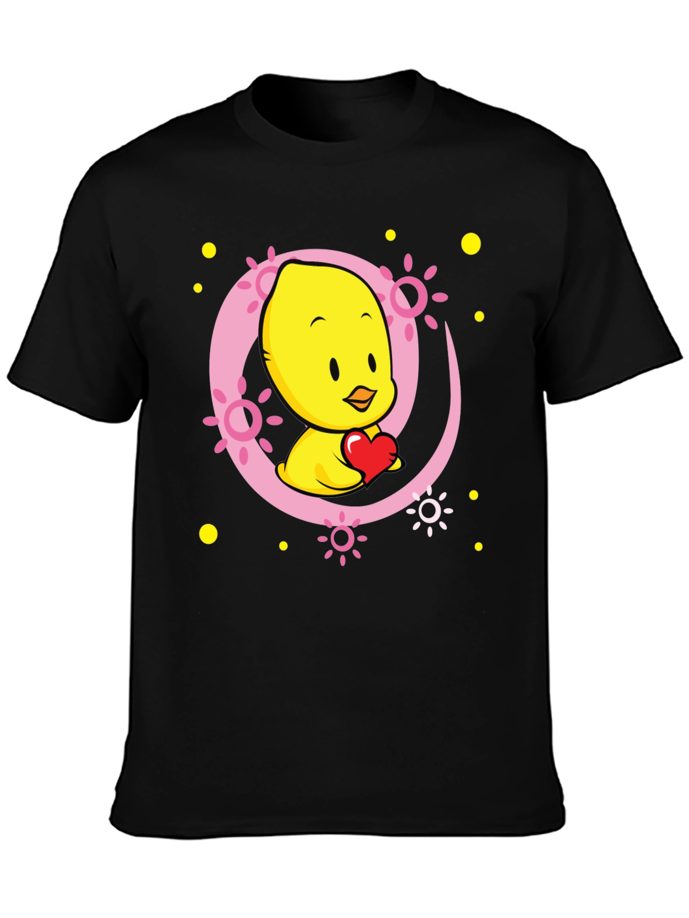 Cute Chick with Heart Black T-Shirt