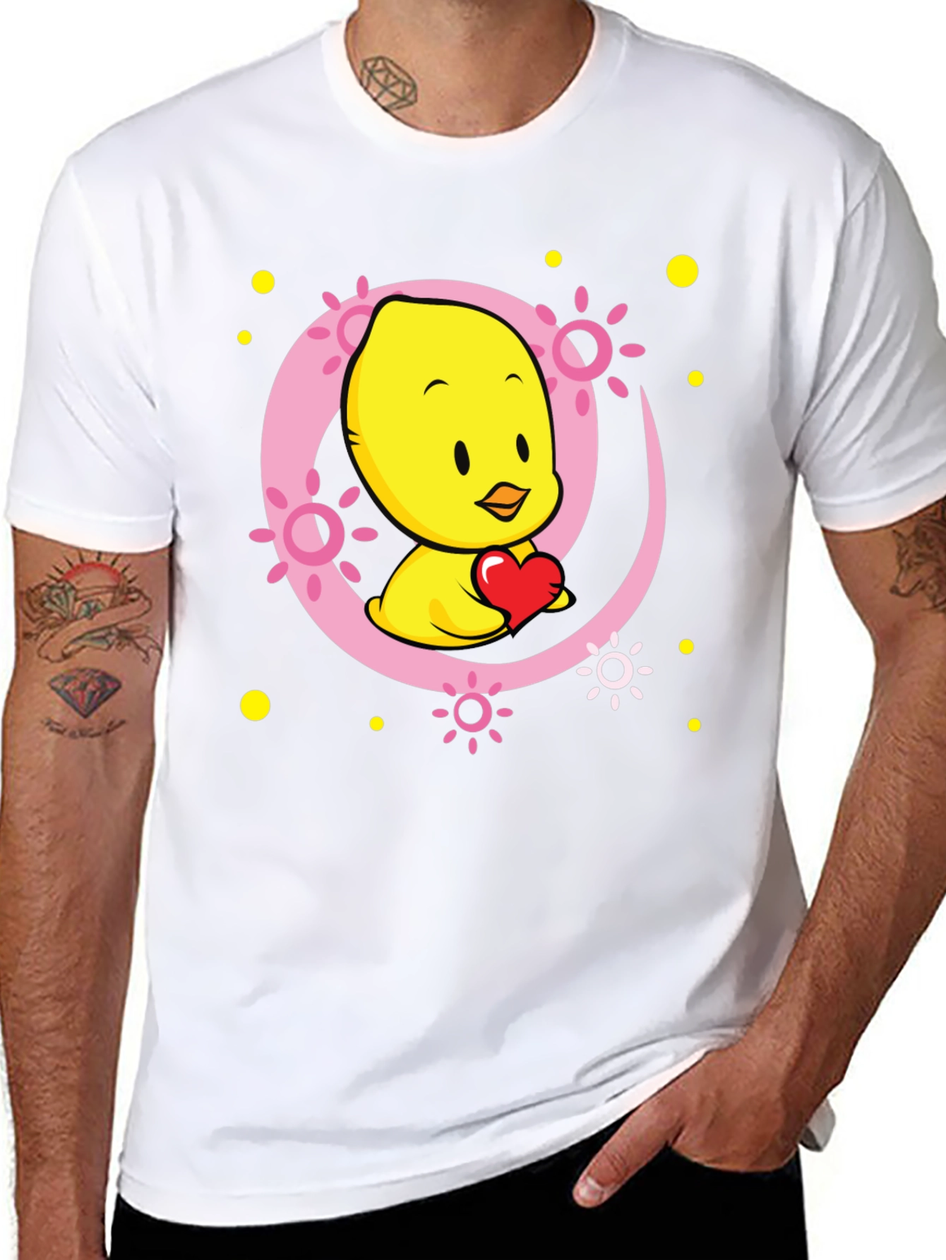 Cute Chick with Heart Black T-Shirt