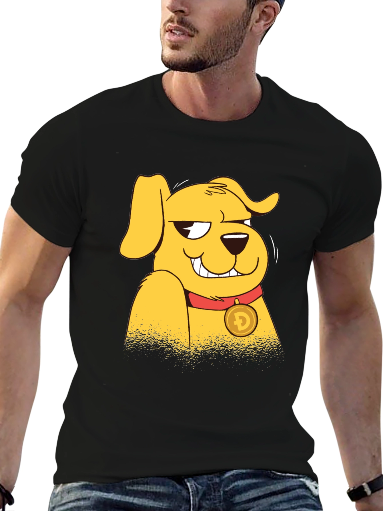 Doge Crypto Cartoon Black T-Shirt