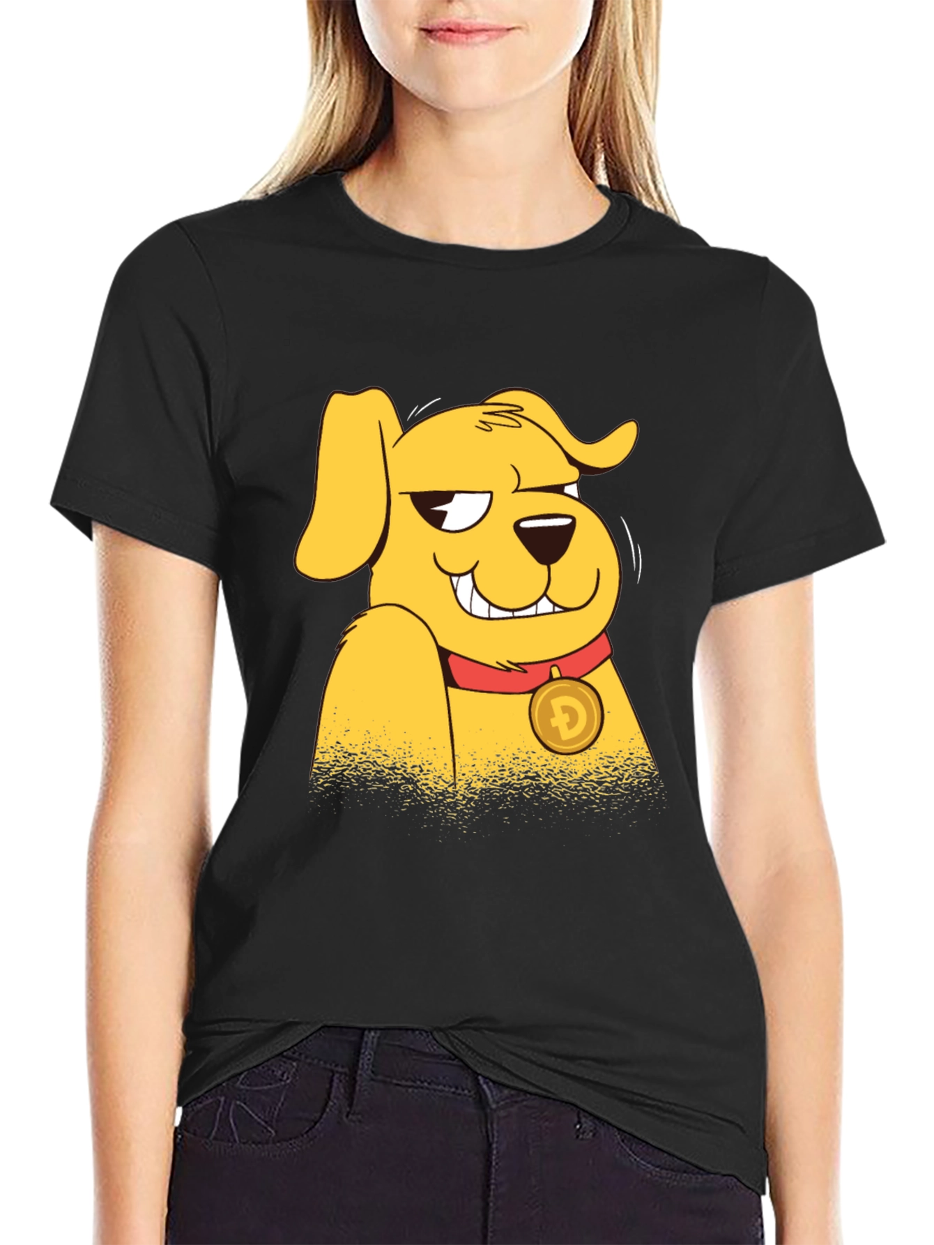 Doge Crypto Cartoon Black T-Shirt