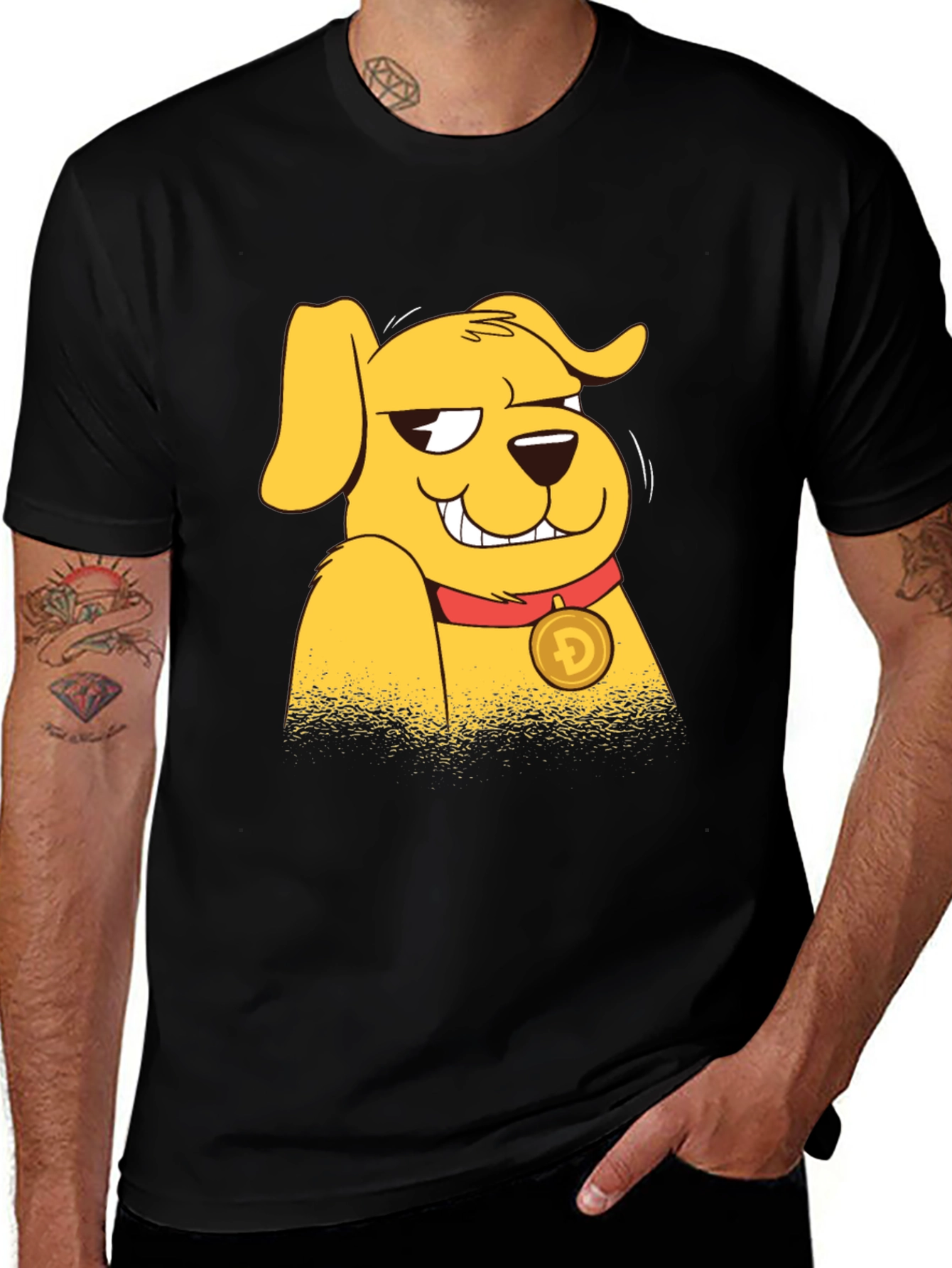 Doge Crypto Cartoon Black T-Shirt