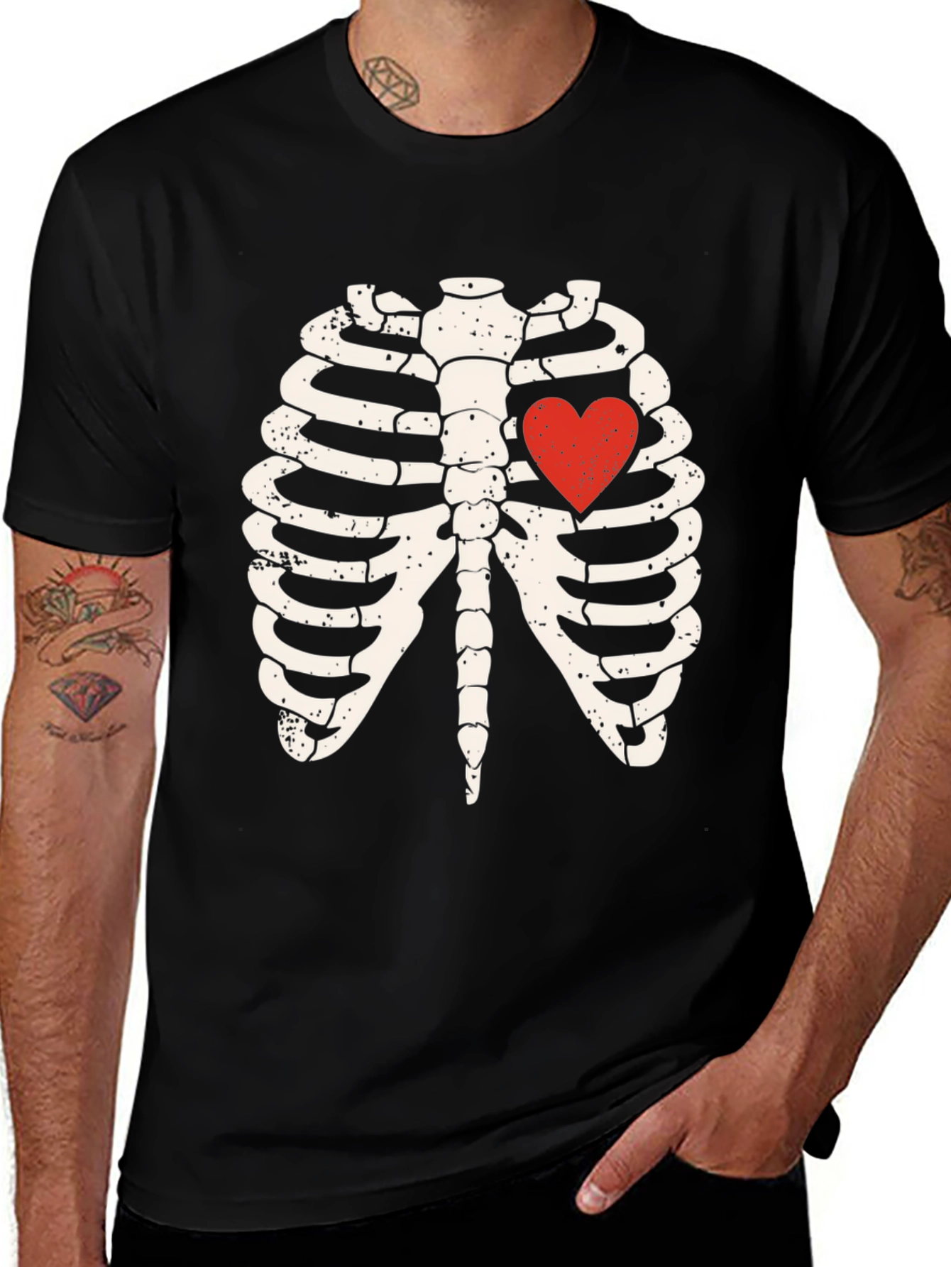 Skeleton Rib Cage Heart Graphic Tee