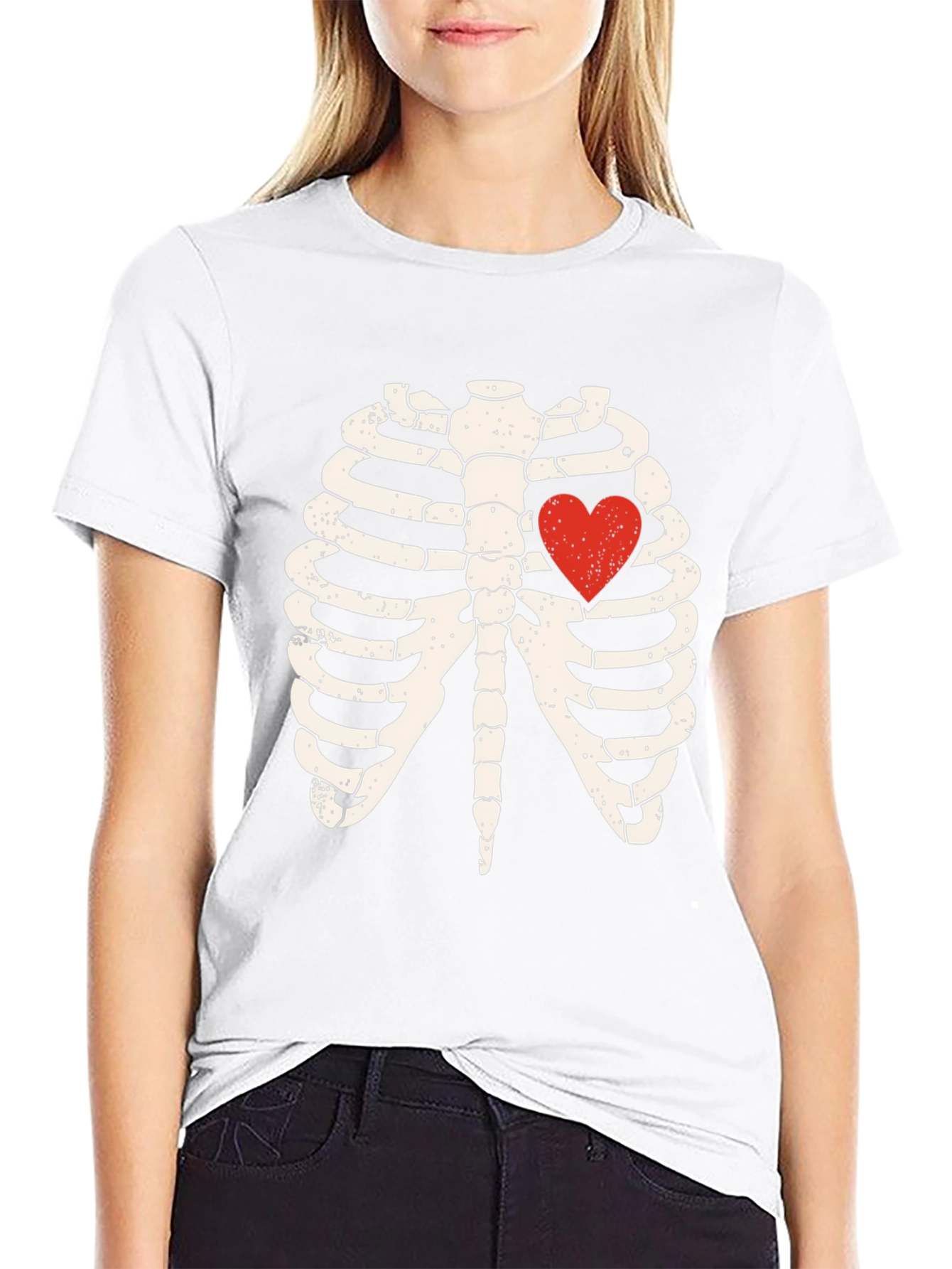 Skeleton Rib Cage Heart Graphic Tee