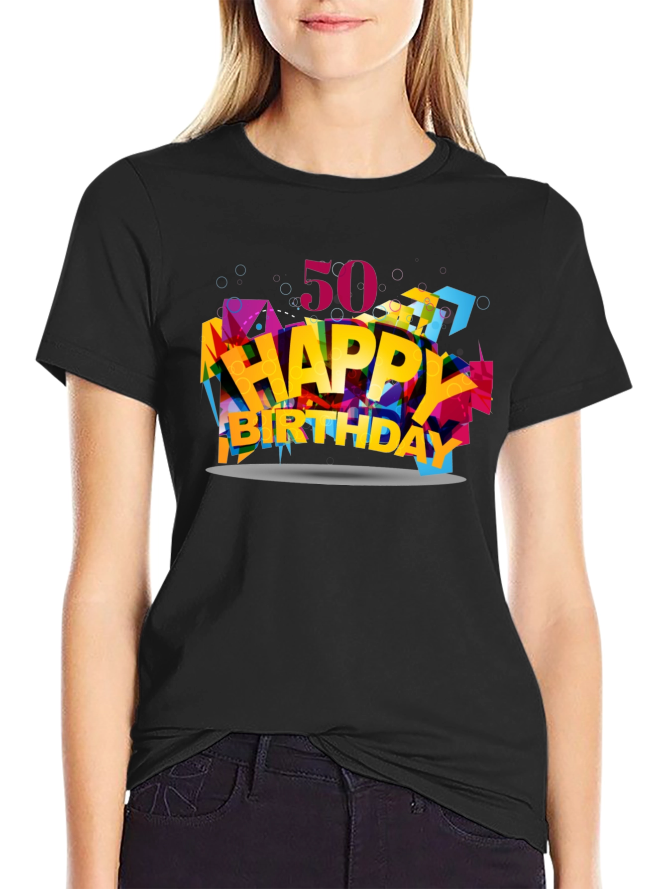 50th Happy Birthday Graphic Tee - Black