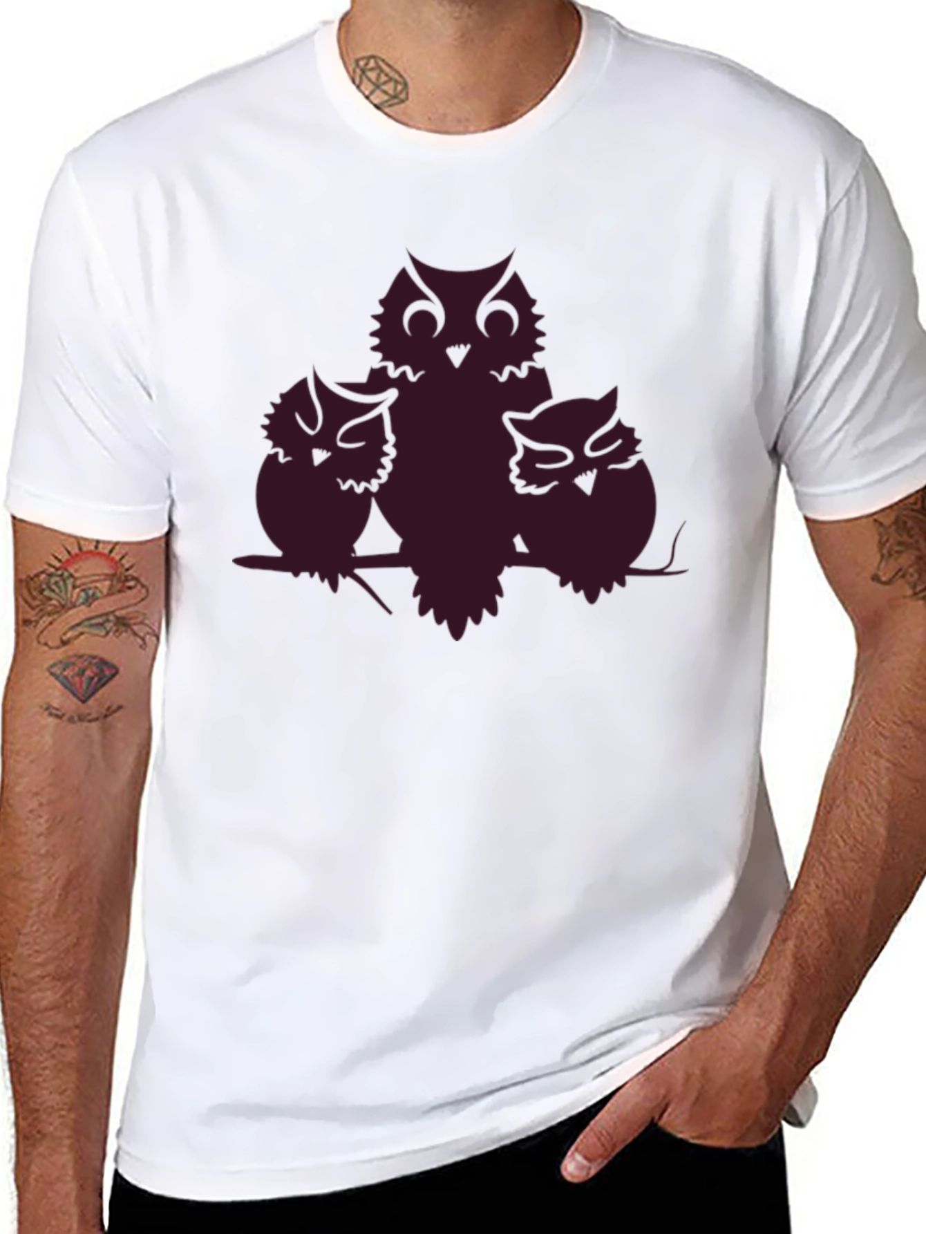 Owl Family T-Shirt - Black Crew Neck Tee
