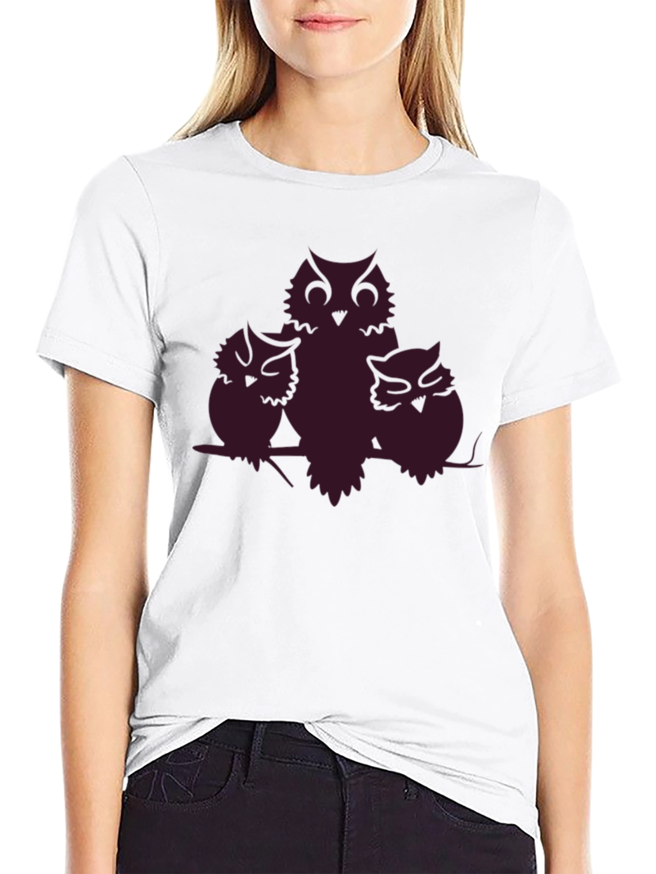 Owl Family T-Shirt - Black Crew Neck Tee