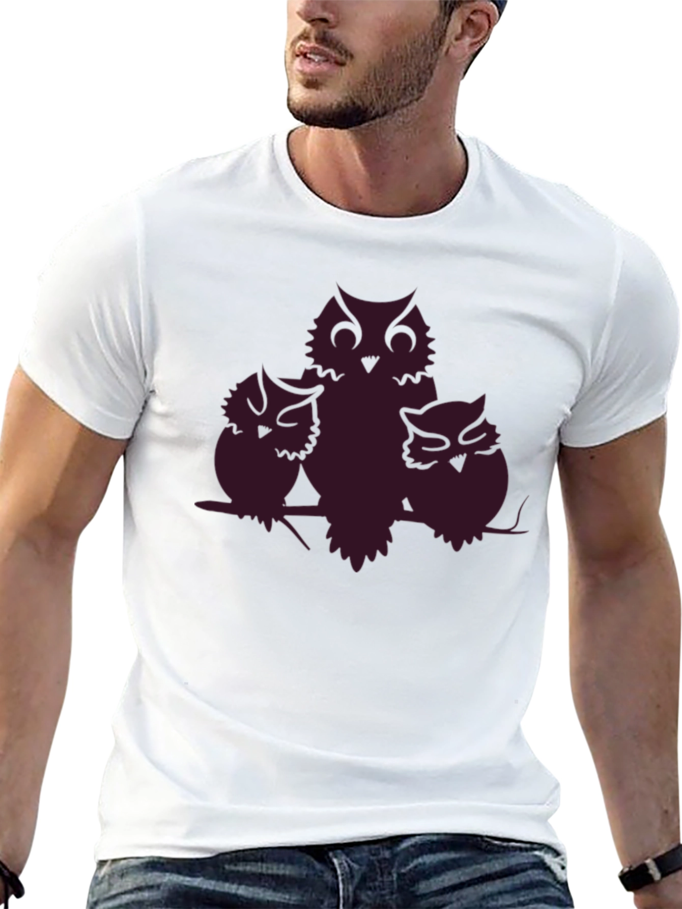 Owl Family T-Shirt - Black Crew Neck Tee