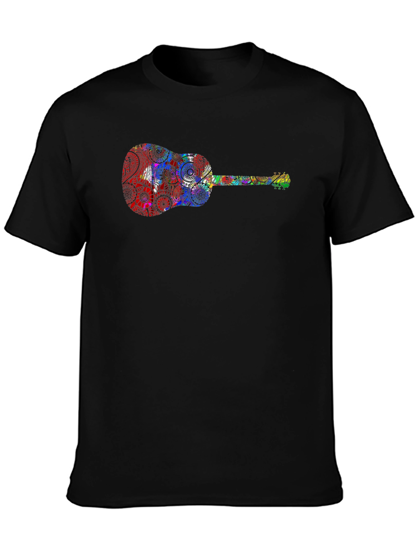Guitar Print Black T-Shirt - Music Lover Tee