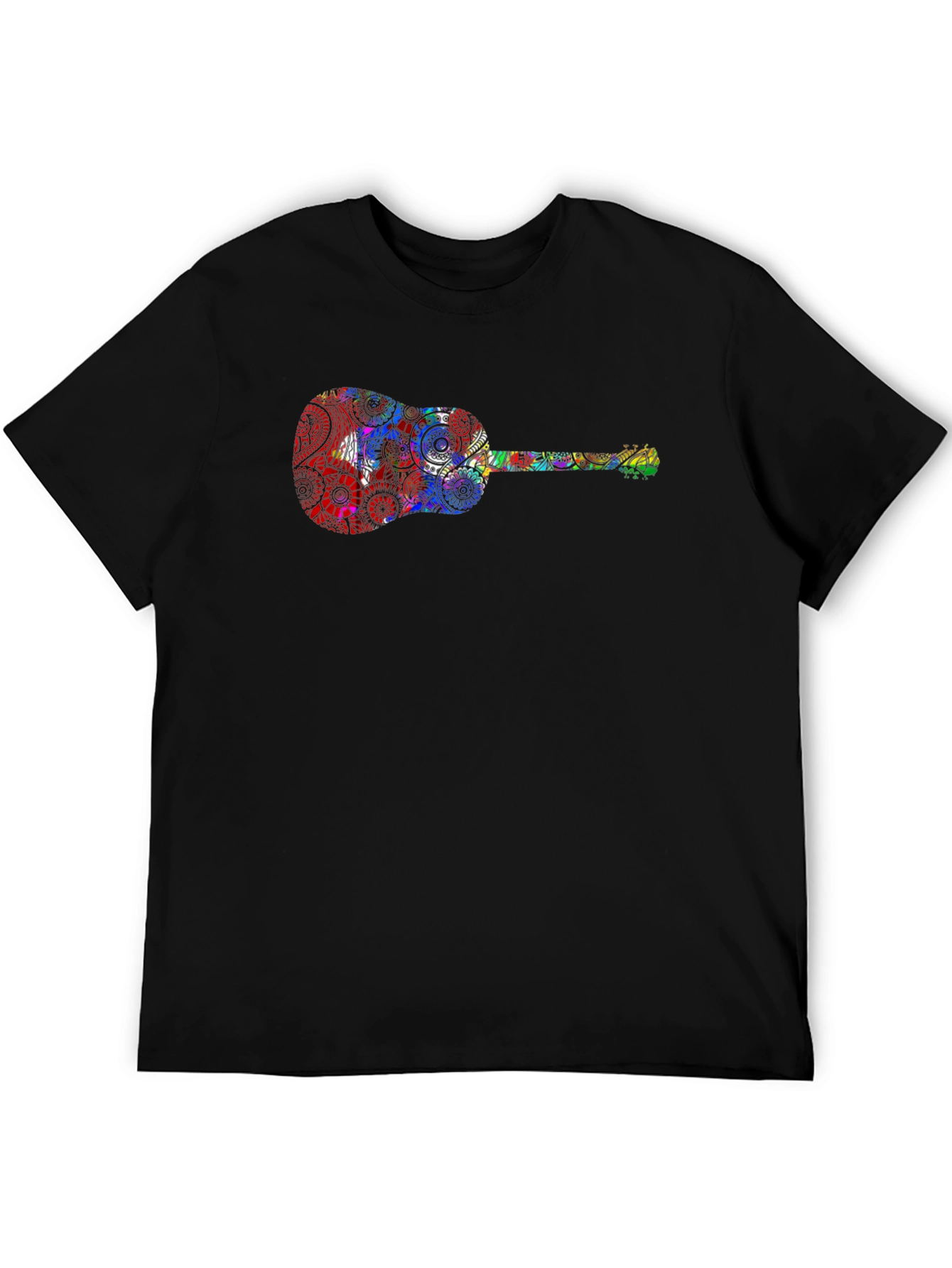 Guitar Print Black T-Shirt - Music Lover Tee