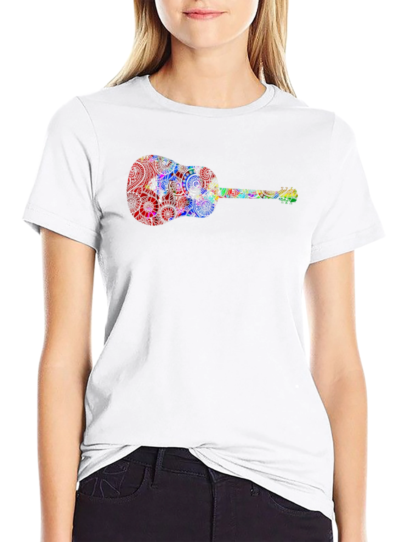 Guitar Print Black T-Shirt - Music Lover Tee