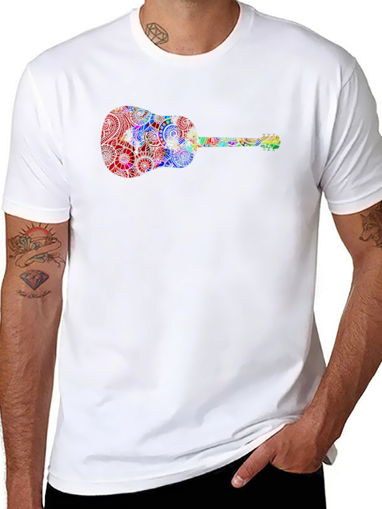 Guitar Print Black T-Shirt - Music Lover Tee