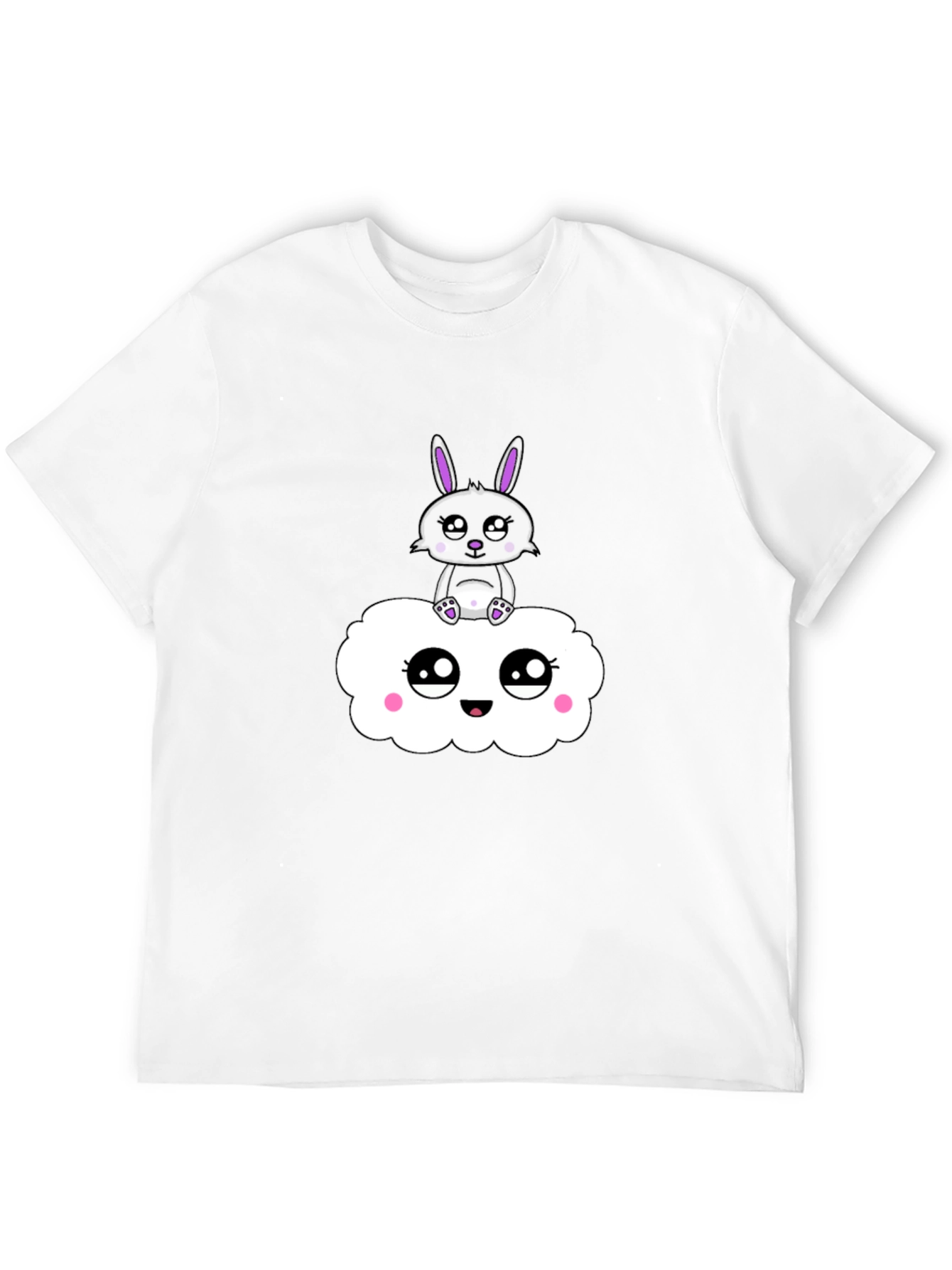 Cute Bunny on Cloud Black T-Shirt