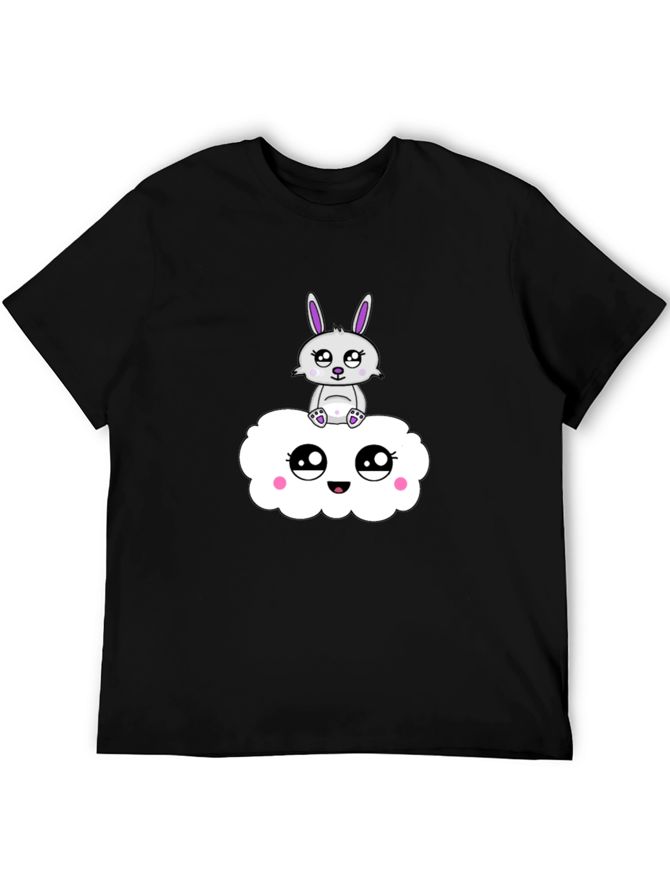 Cute Bunny on Cloud Black T-Shirt