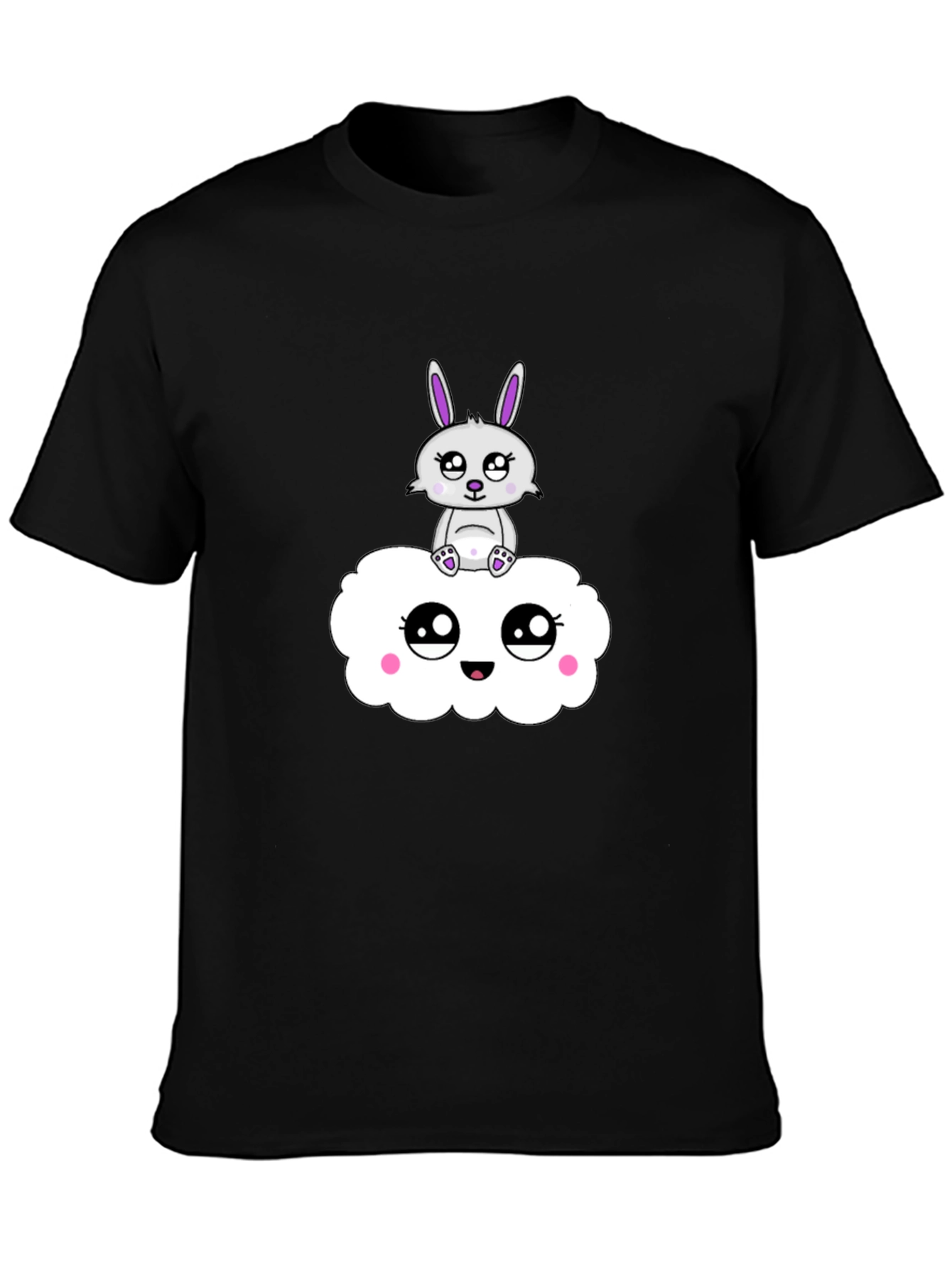 Cute Bunny on Cloud Black T-Shirt