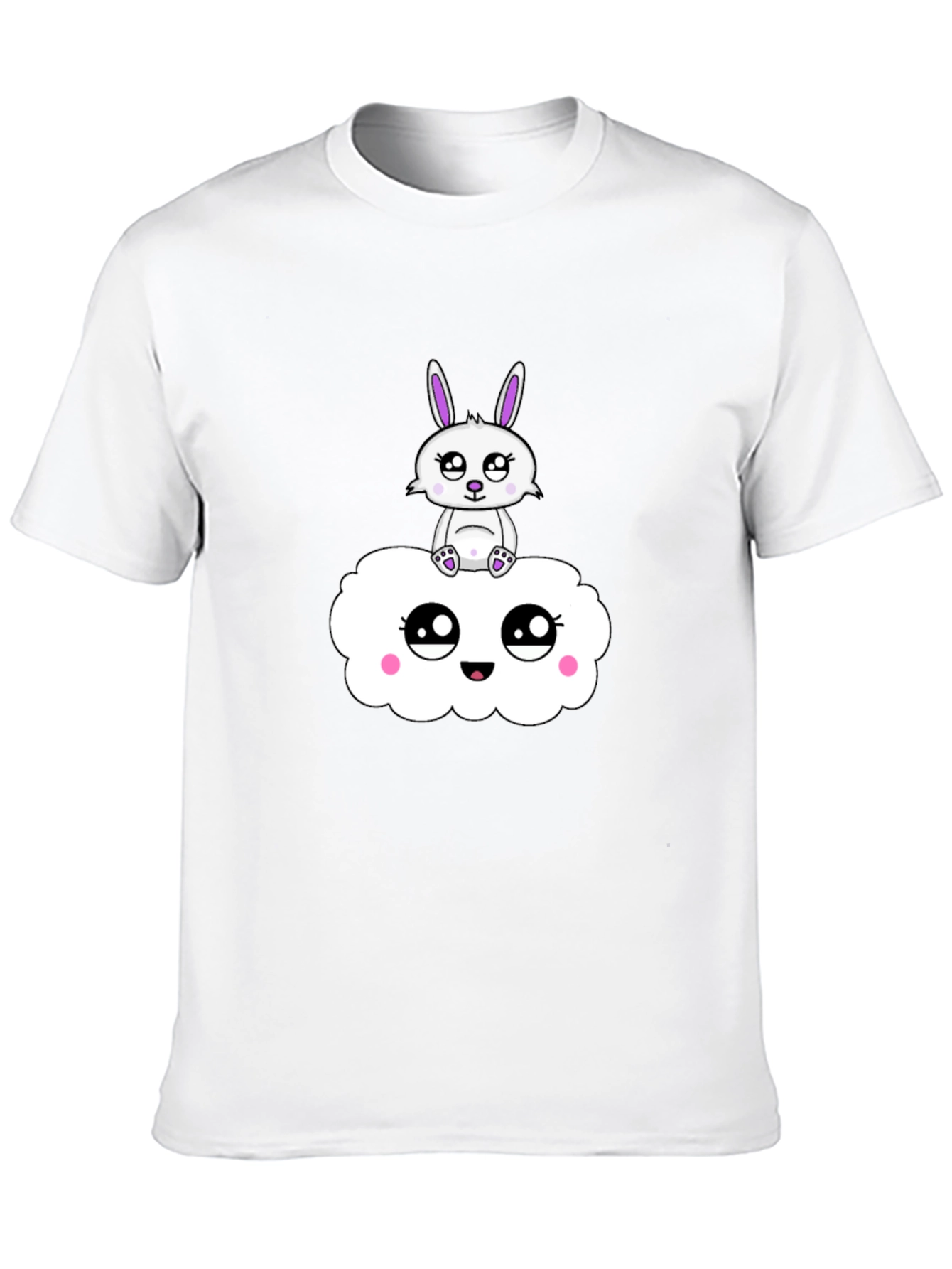 Cute Bunny on Cloud Black T-Shirt
