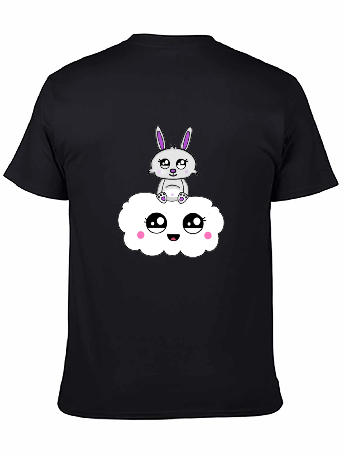 Cute Bunny on Cloud Black T-Shirt
