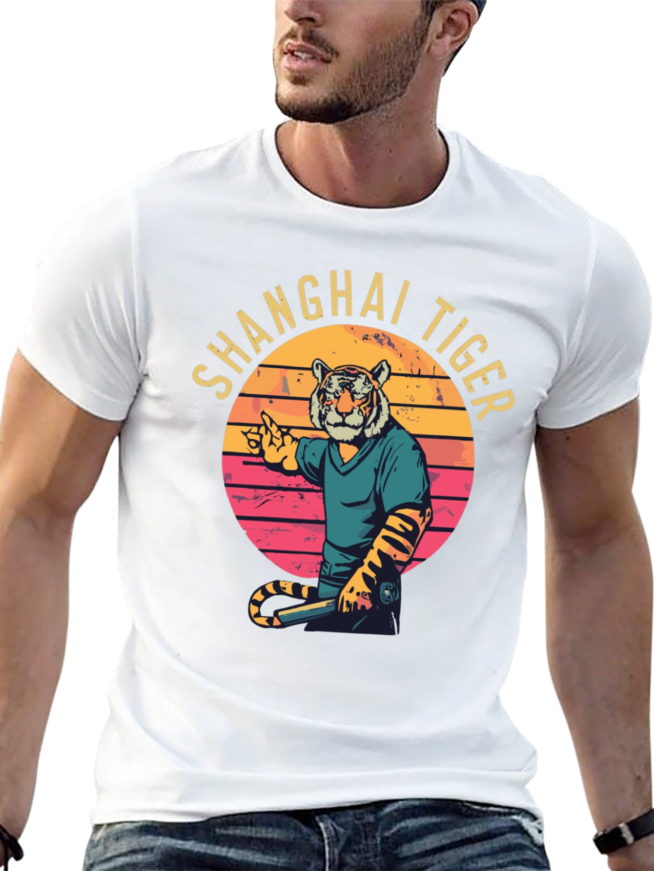 Shanghai Tiger Graphic Tee - Retro Style T-Shirt