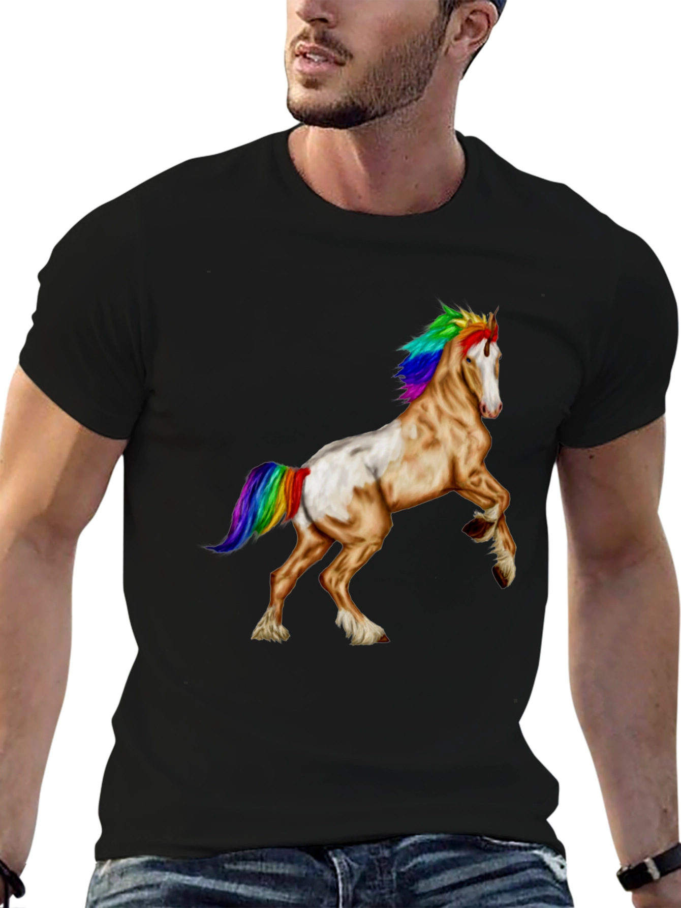 Rainbow Mane Horse Graphic Tee - Black