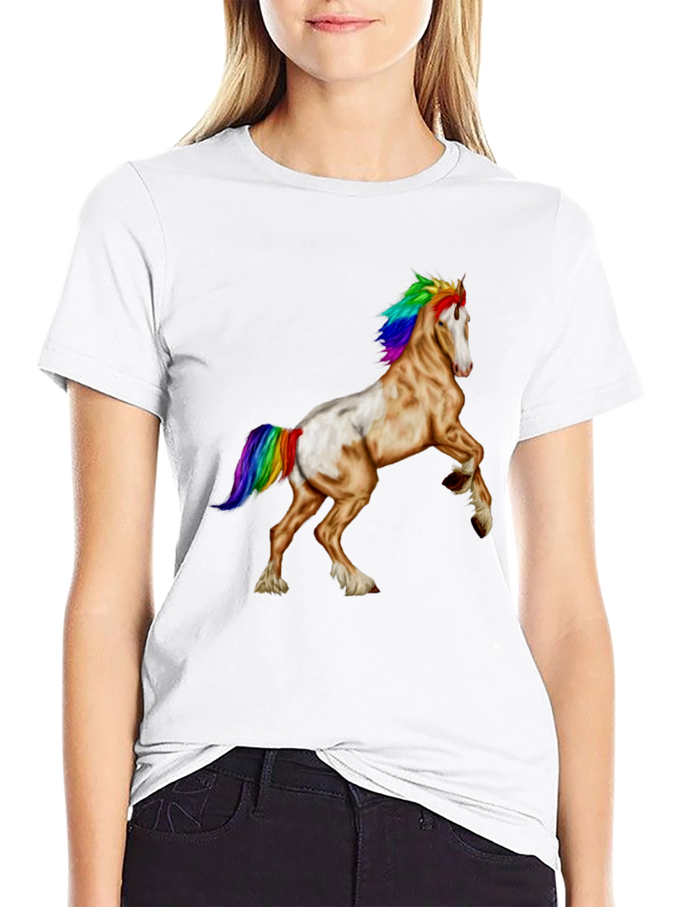 Rainbow Mane Horse Graphic Tee - Black