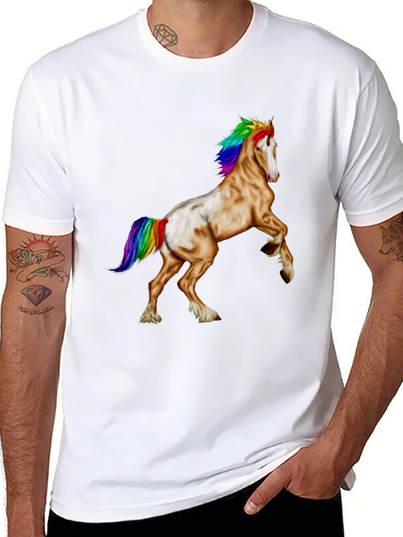 Rainbow Mane Horse Graphic Tee - Black