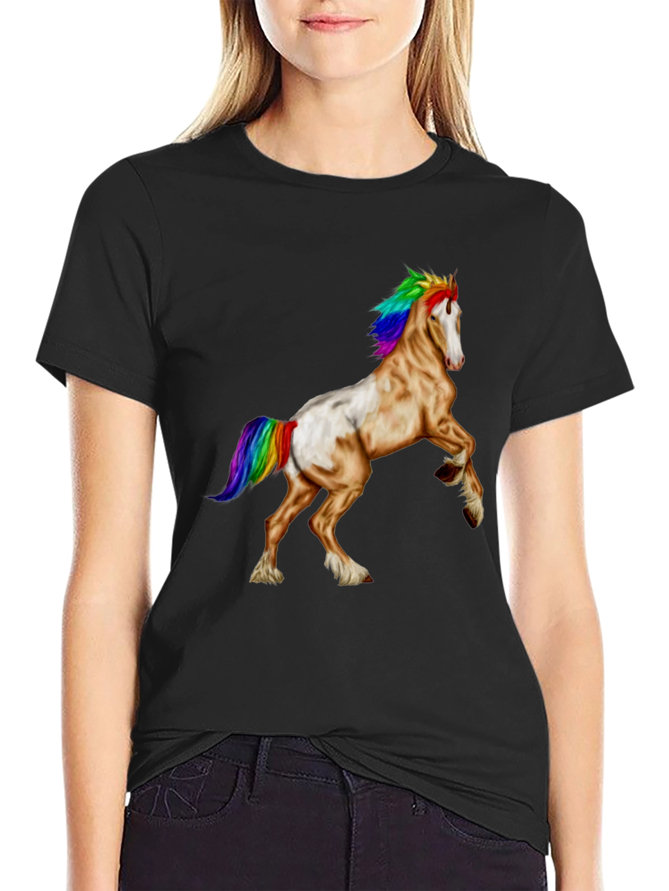 Rainbow Mane Horse Graphic Tee - Black