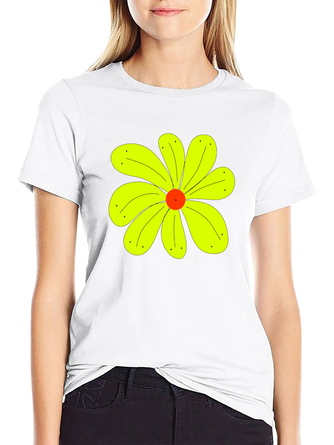 Black T-Shirt with Yellow Flower Graphic