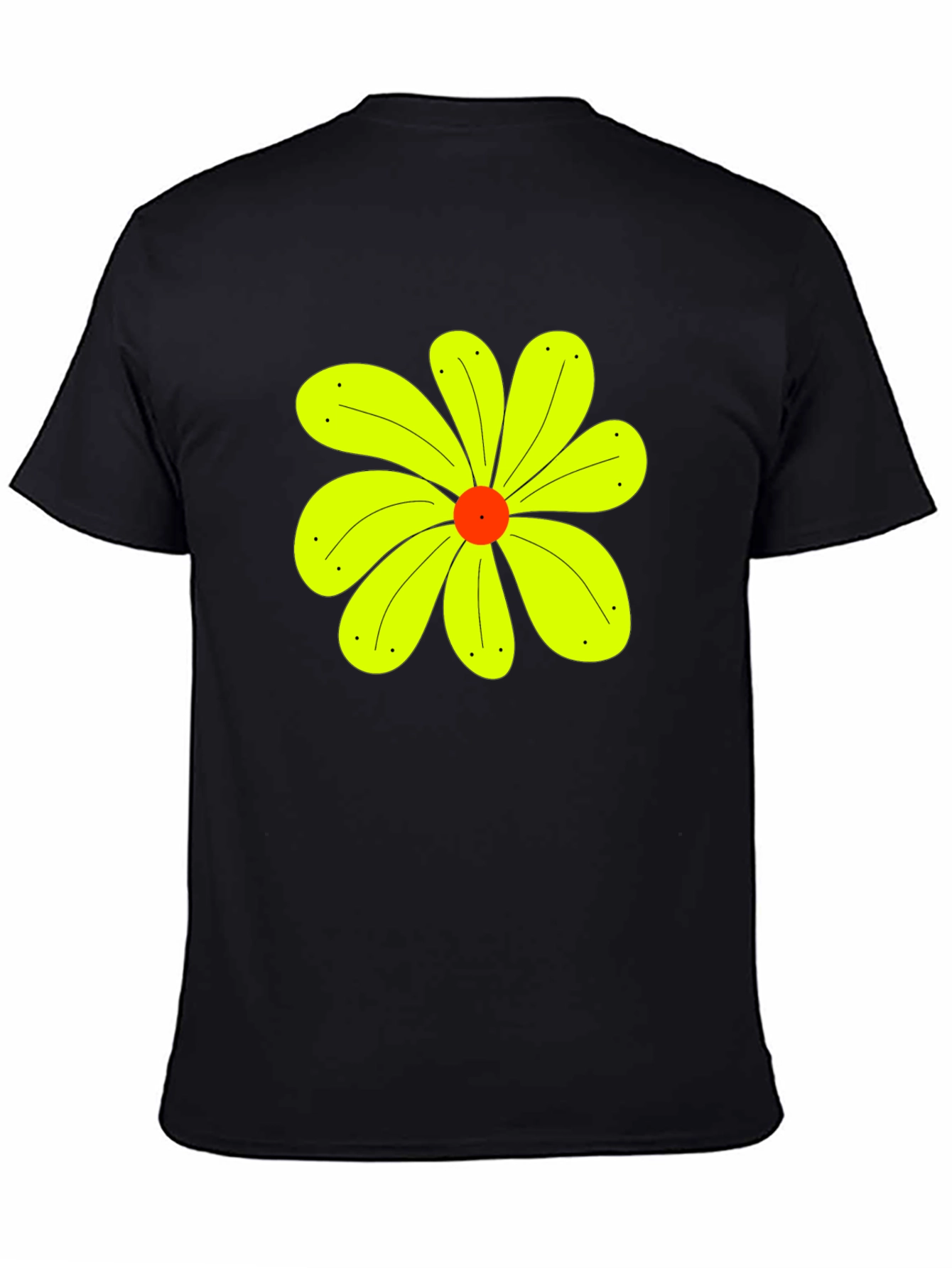 Black T-Shirt with Yellow Flower Graphic