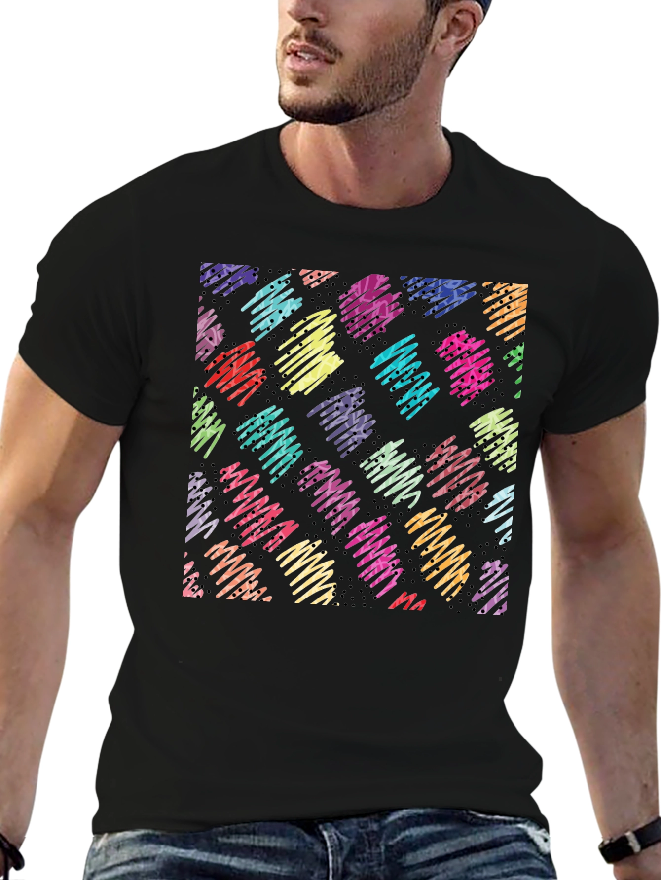 Abstract Scribble Pattern Black T-Shirt
