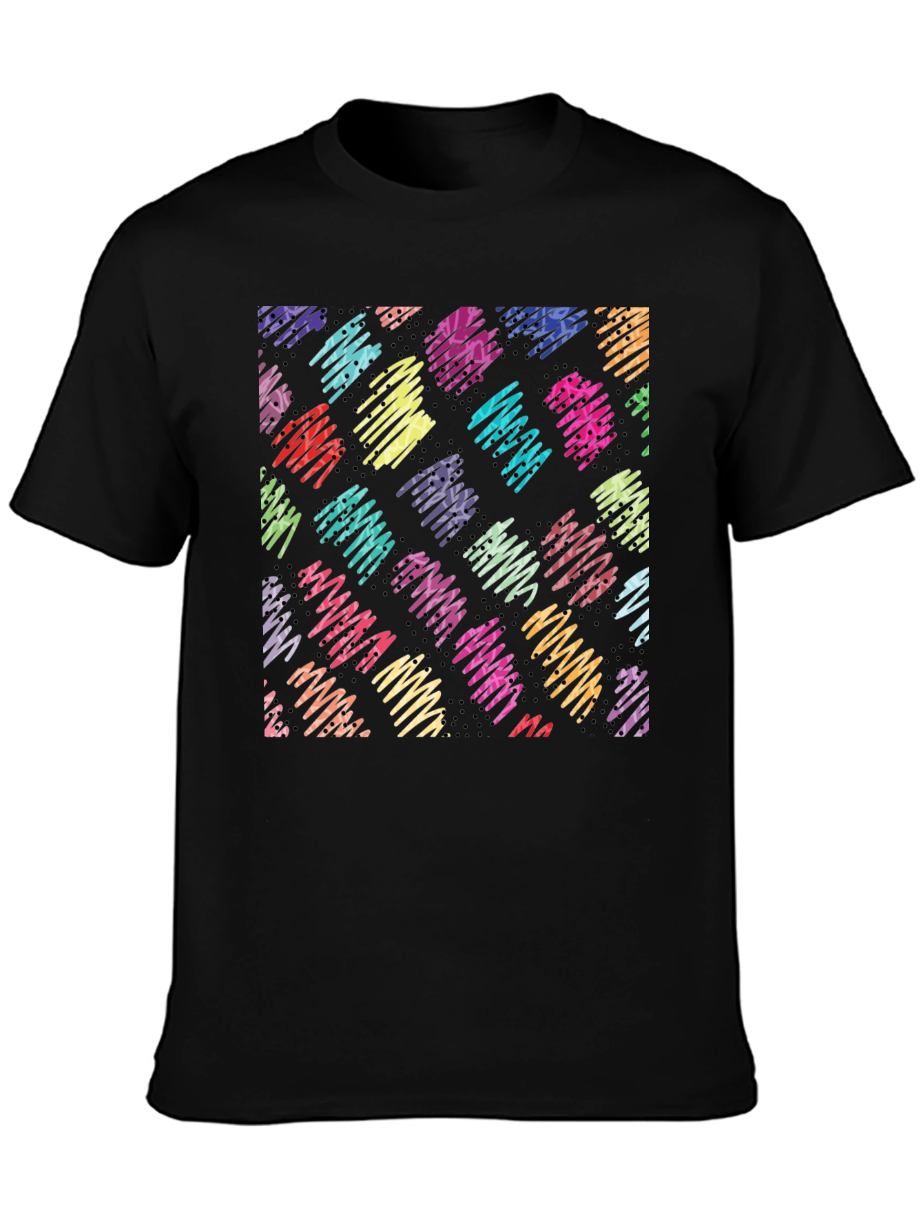 Abstract Scribble Pattern Black T-Shirt
