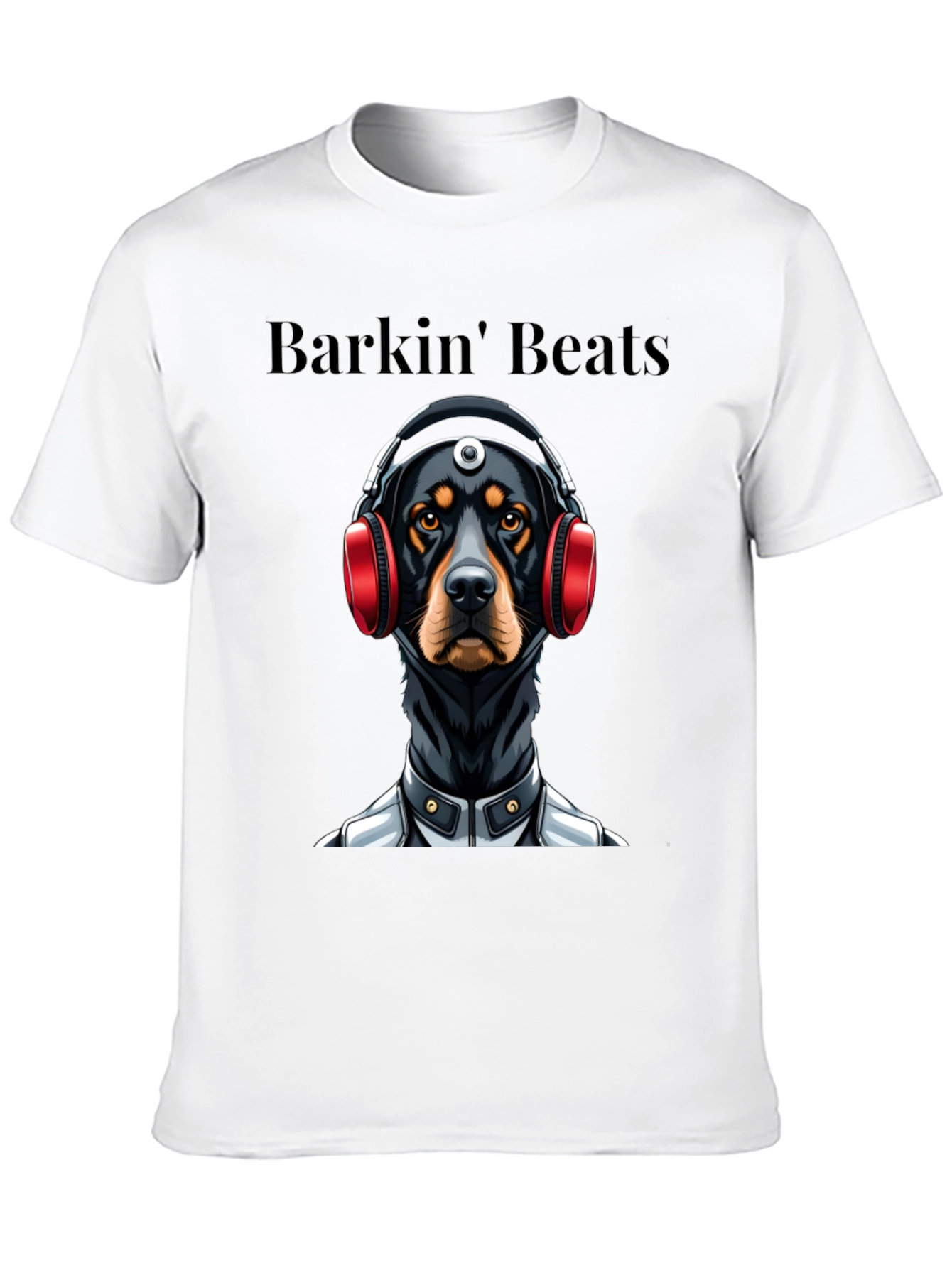 Barkin Beats Black T-Shirt - Dog with Headphones