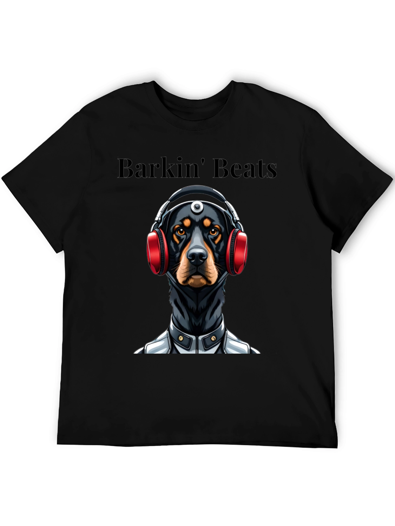 Barkin Beats Black T-Shirt - Dog with Headphones