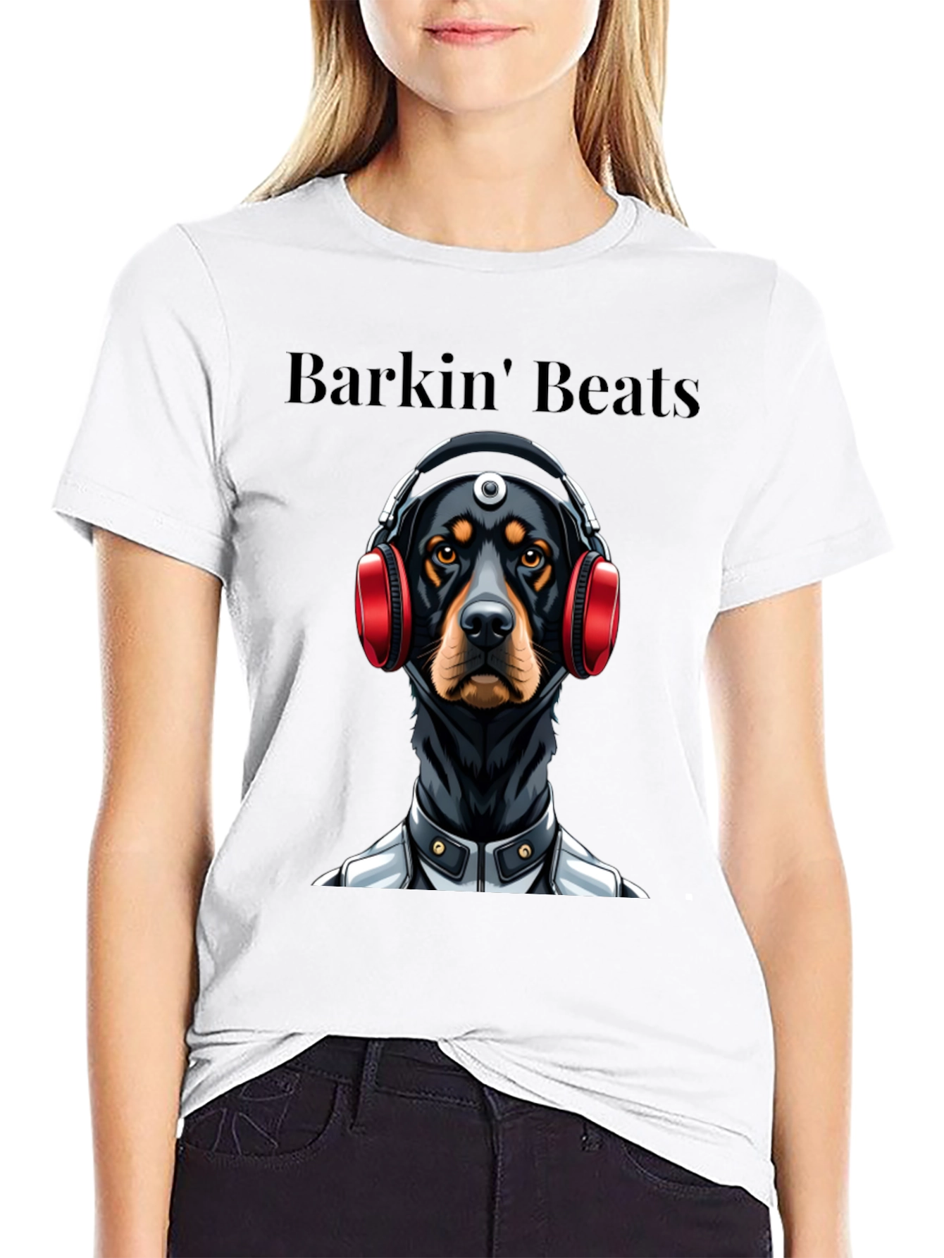 Barkin Beats Black T-Shirt - Dog with Headphones
