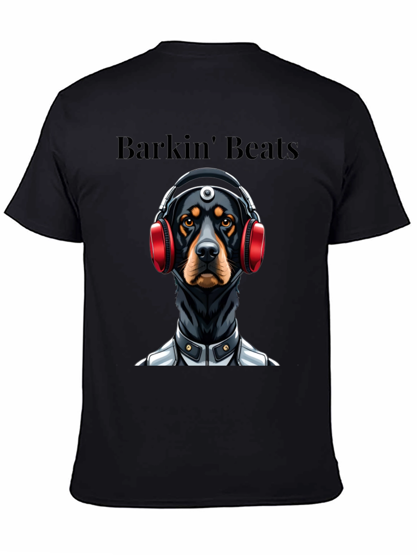 Barkin Beats Black T-Shirt - Dog with Headphones