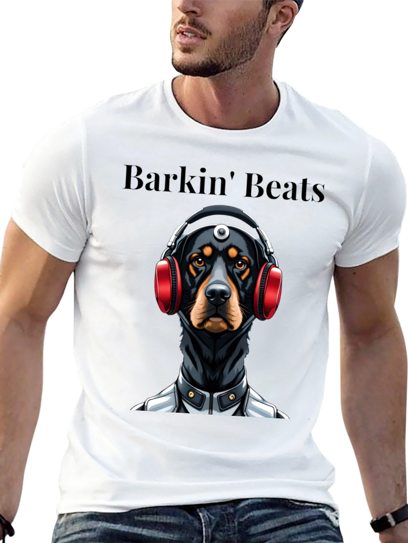 Barkin Beats Black T-Shirt - Dog with Headphones