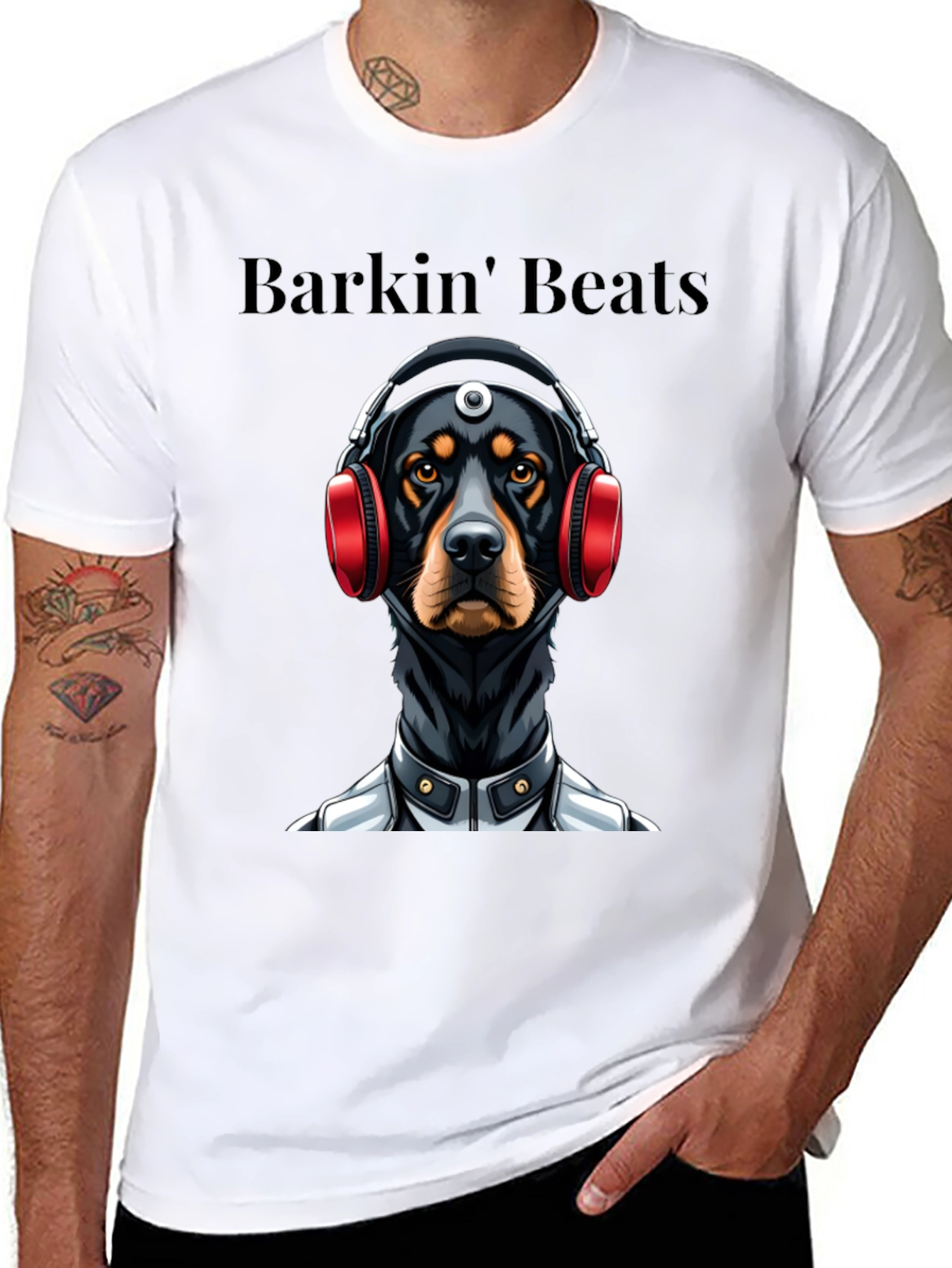 Barkin Beats Black T-Shirt - Dog with Headphones