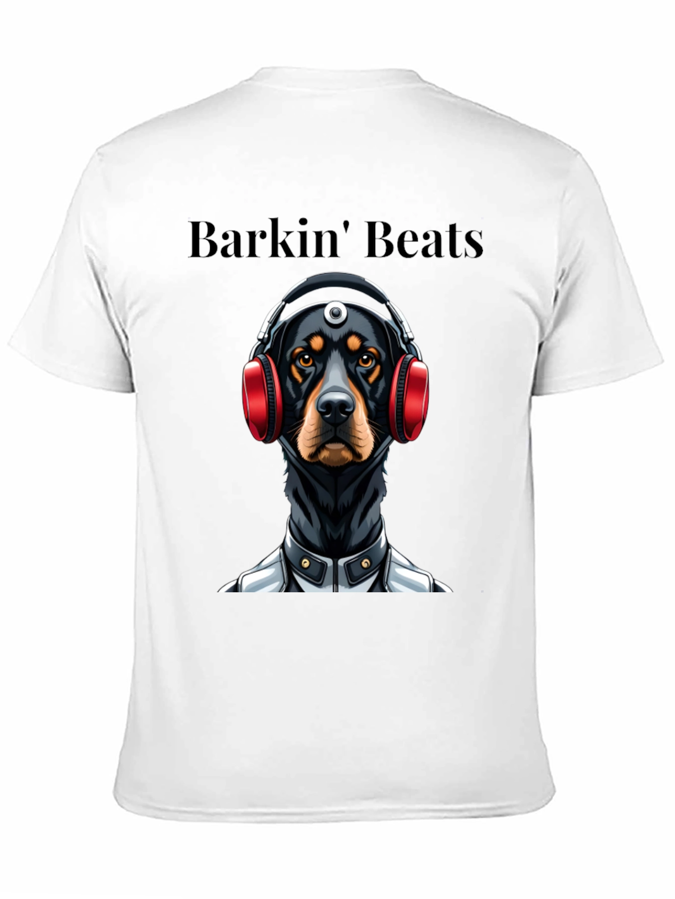 Barkin Beats Black T-Shirt - Dog with Headphones