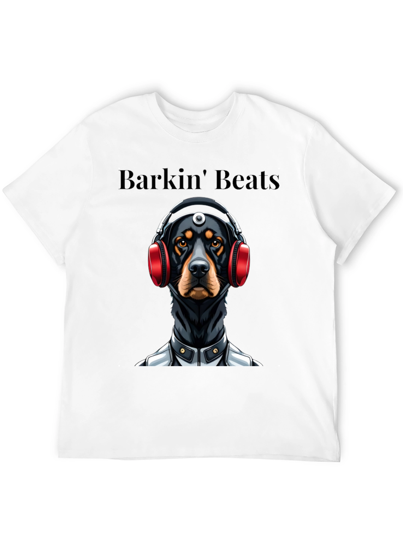 Barkin Beats Black T-Shirt - Dog with Headphones