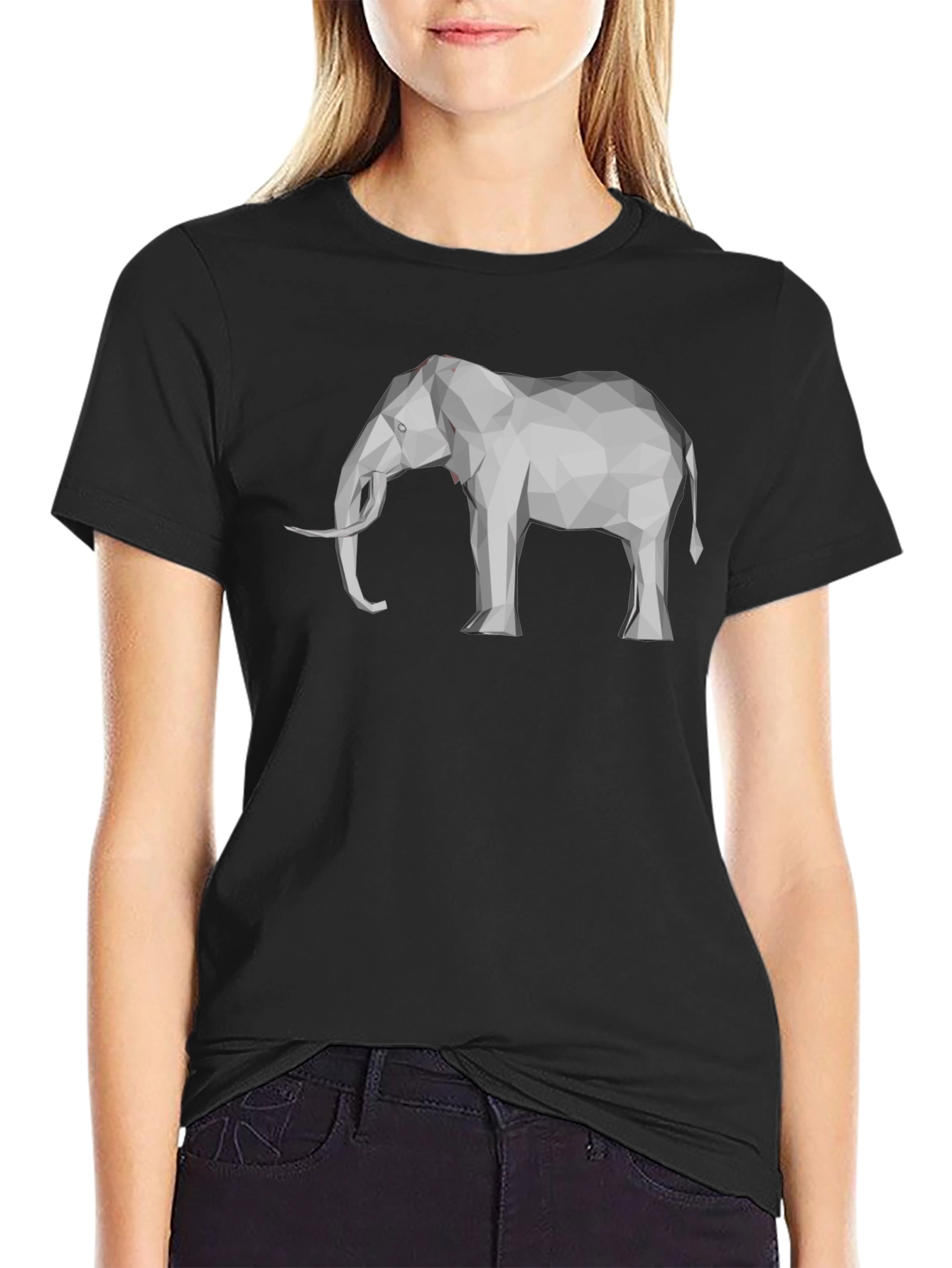 Geometric Elephant Graphic Tee - Stylish Black T-Shirt