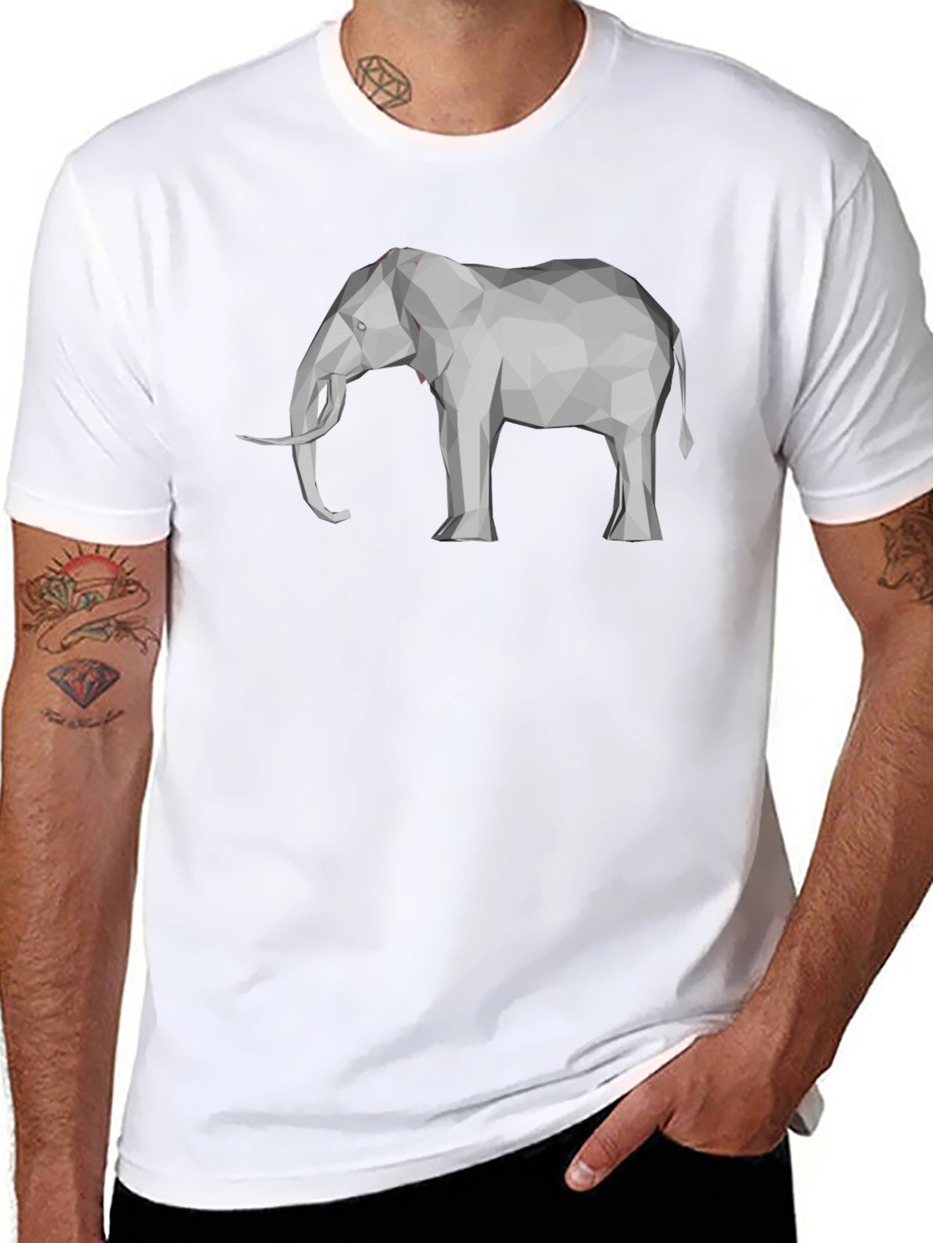 Geometric Elephant Graphic Tee - Stylish Black T-Shirt
