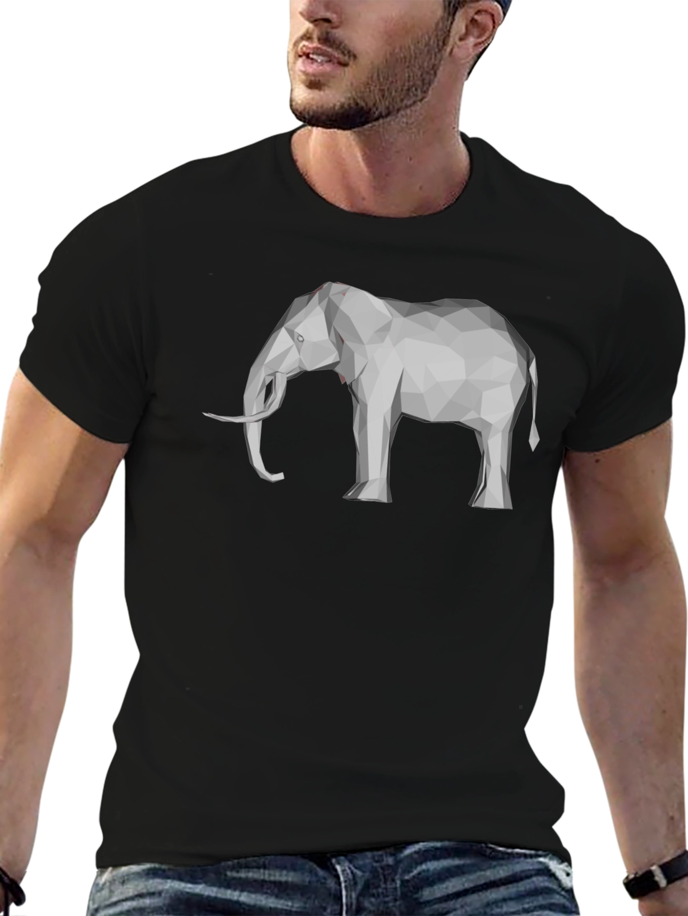 Geometric Elephant Graphic Tee - Stylish Black T-Shirt