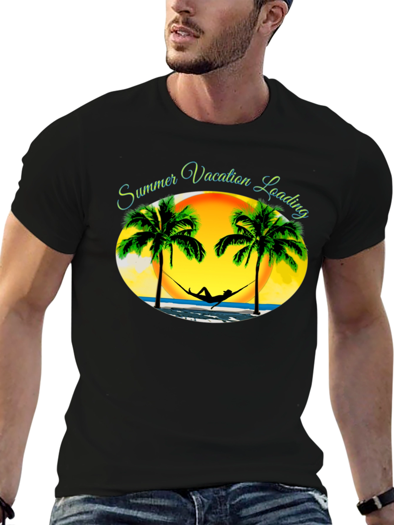Summer Vacation Loading Black T-Shirt