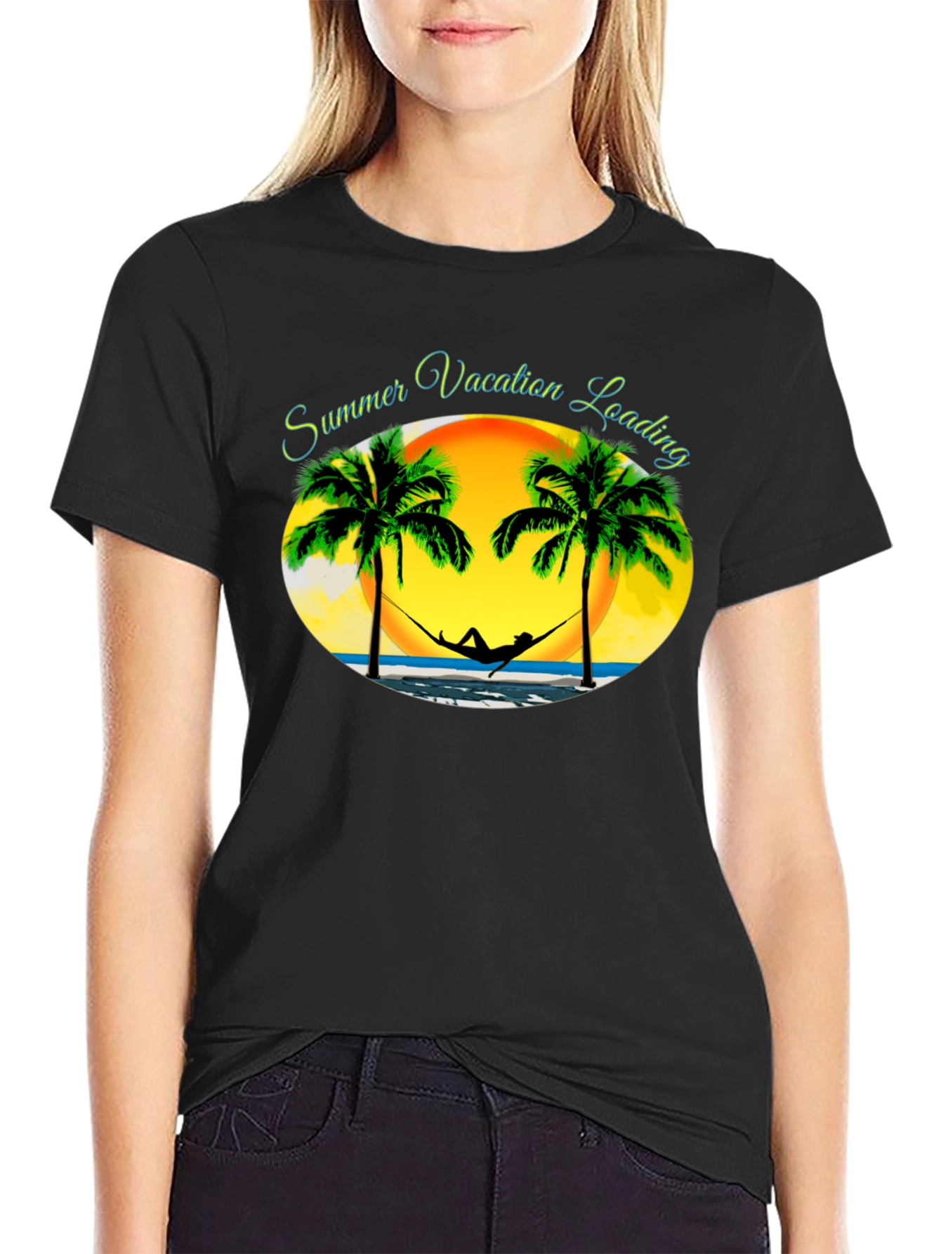 Summer Vacation Loading Black T-Shirt