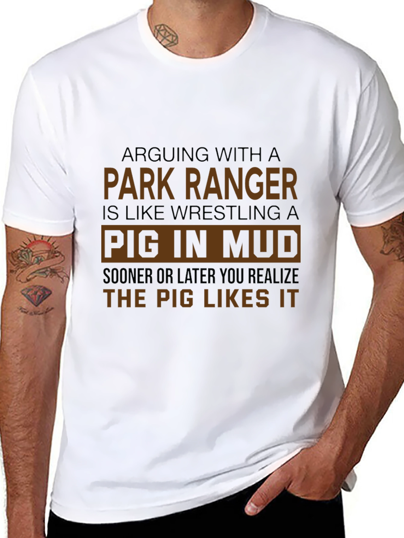 Park Ranger Pig in Mud Graphic Tee