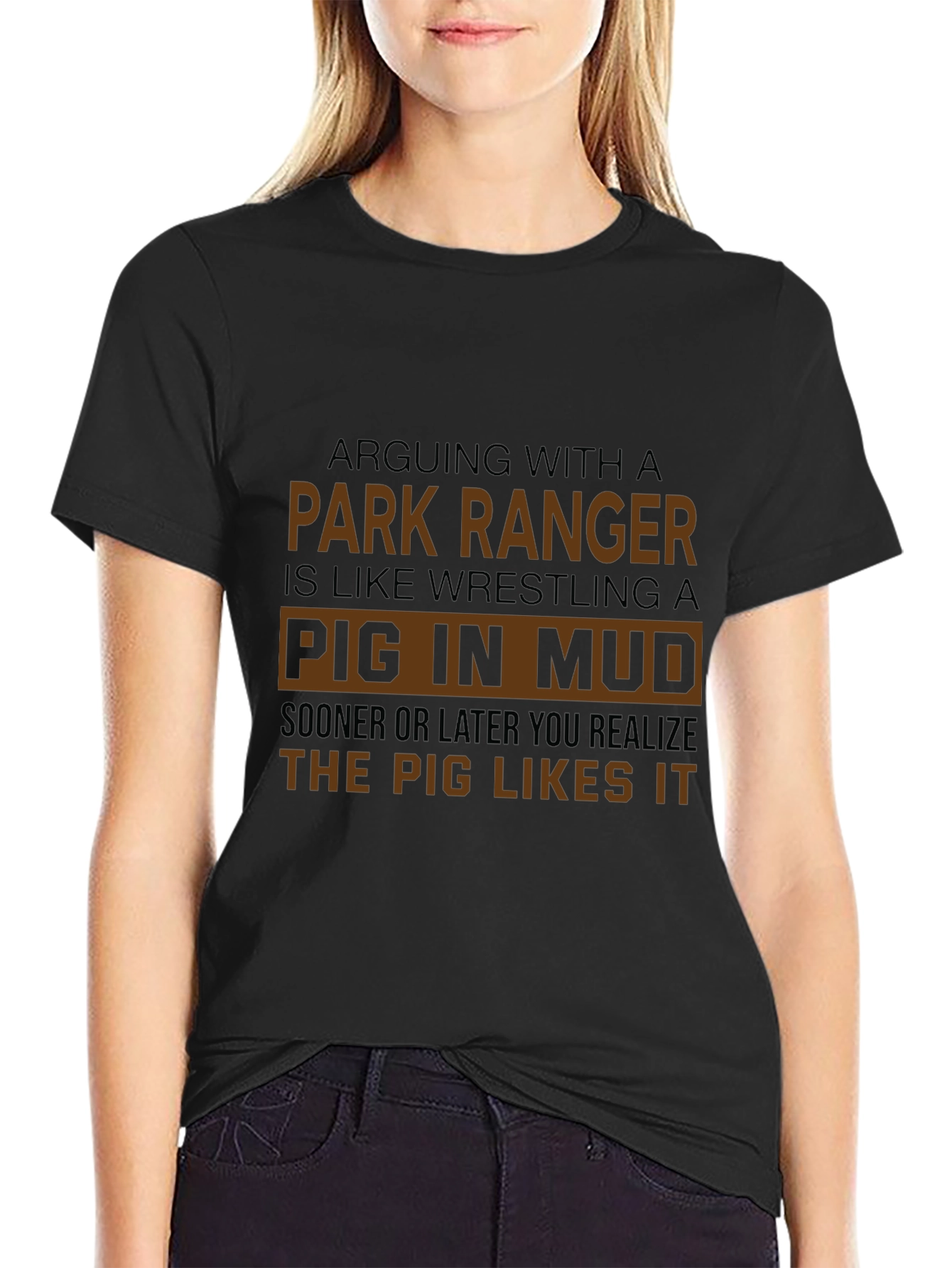 Park Ranger Pig in Mud Graphic Tee