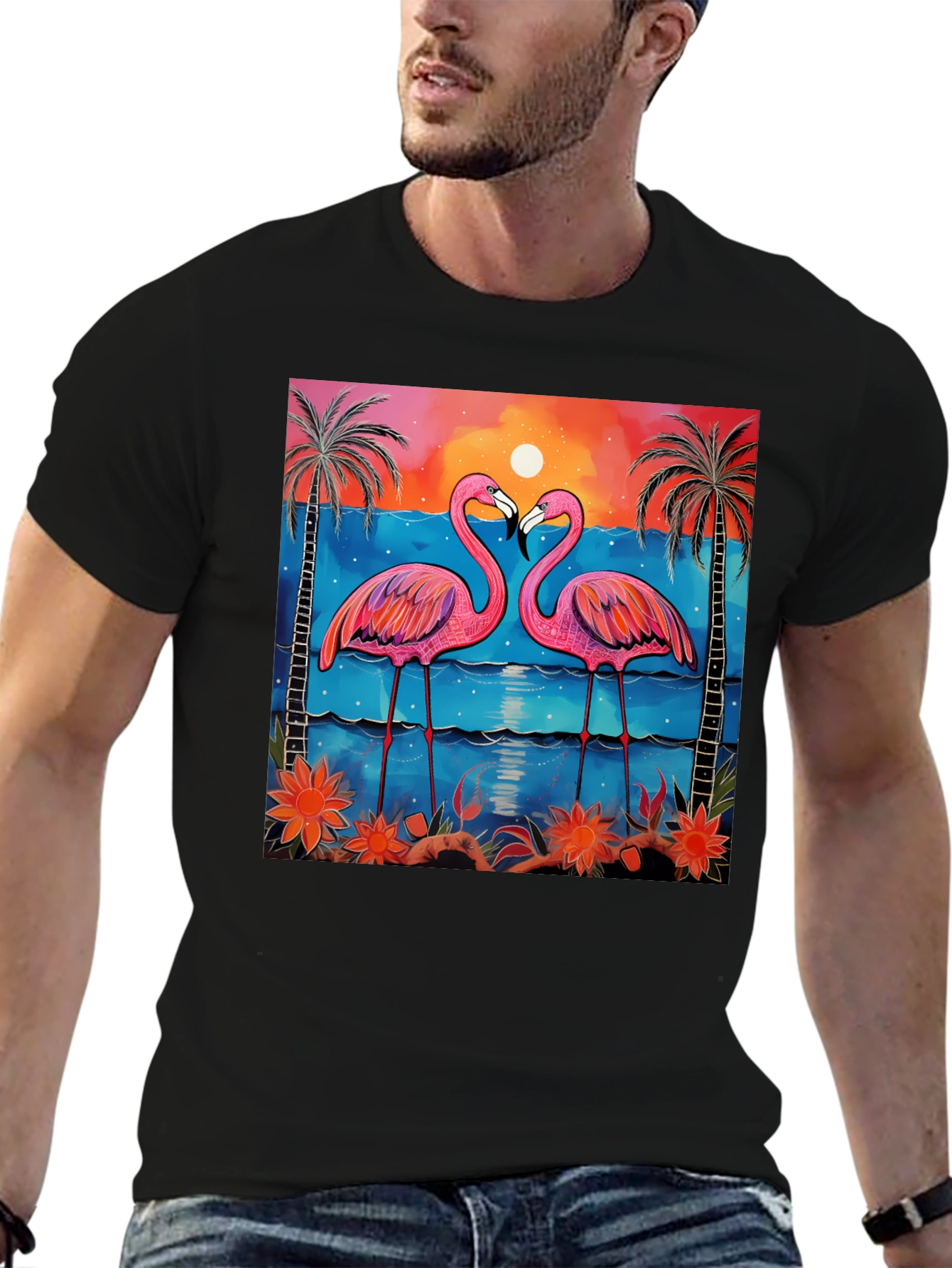Tropical Flamingo Sunset Graphic Tee