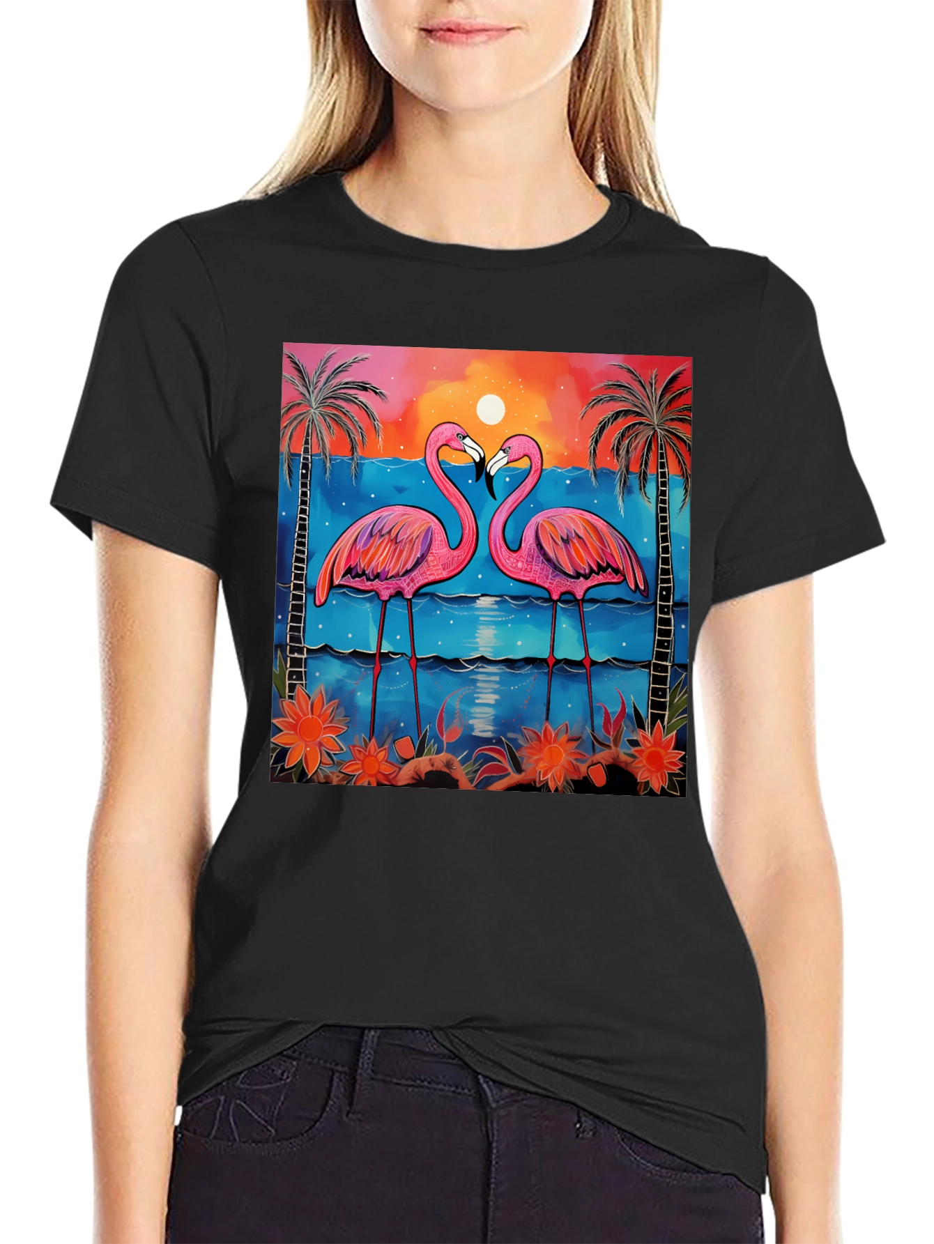 Tropical Flamingo Sunset Graphic Tee