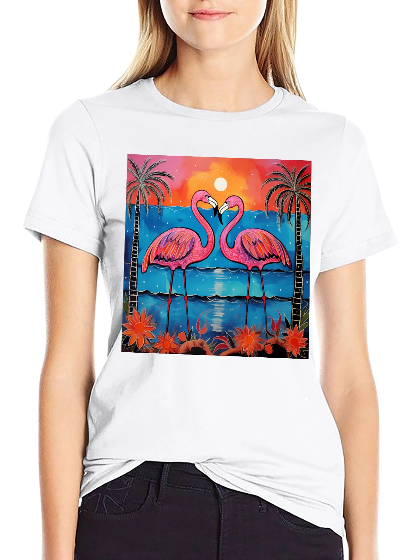 Tropical Flamingo Sunset Graphic Tee