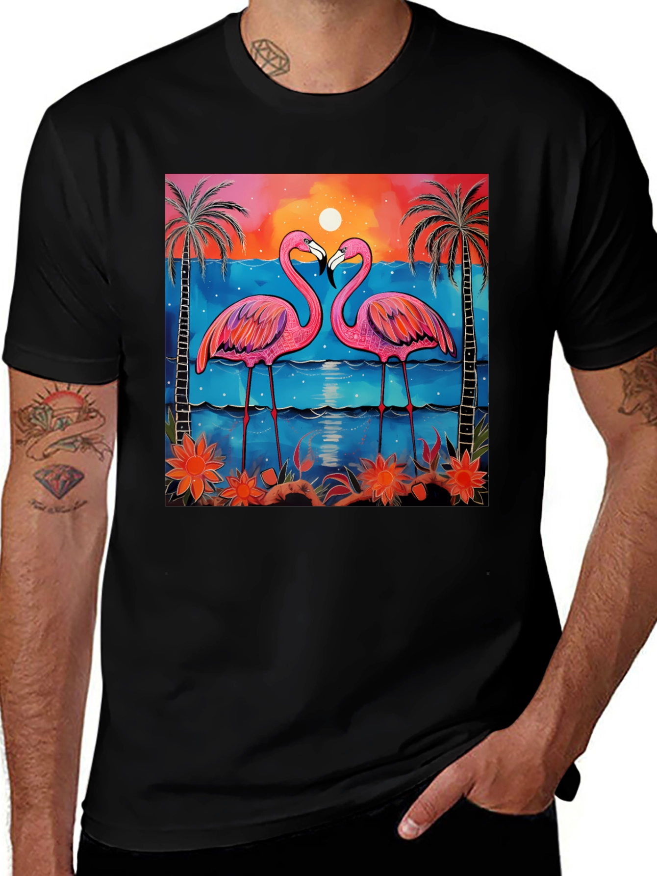 Tropical Flamingo Sunset Graphic Tee