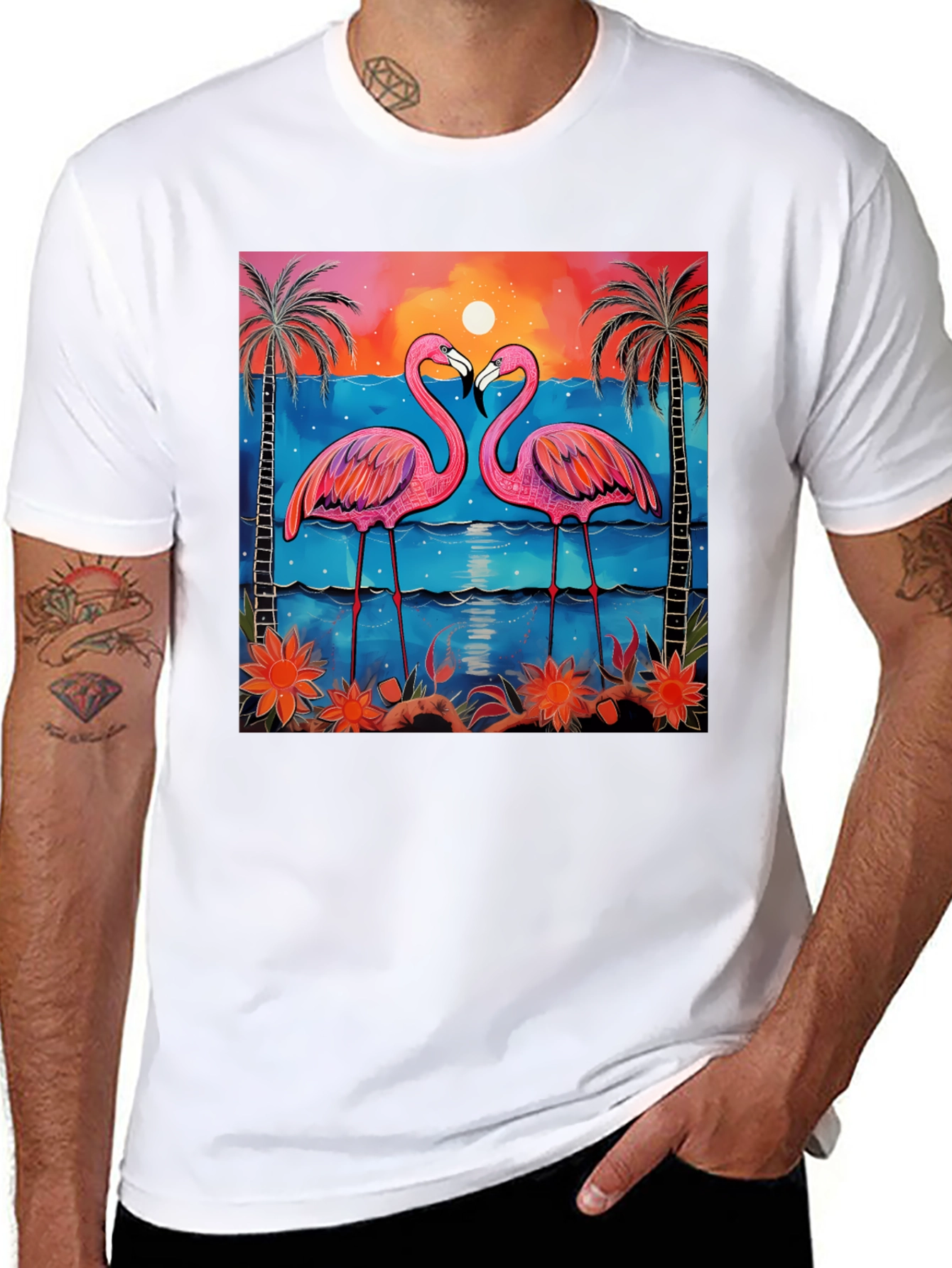 Tropical Flamingo Sunset Graphic Tee